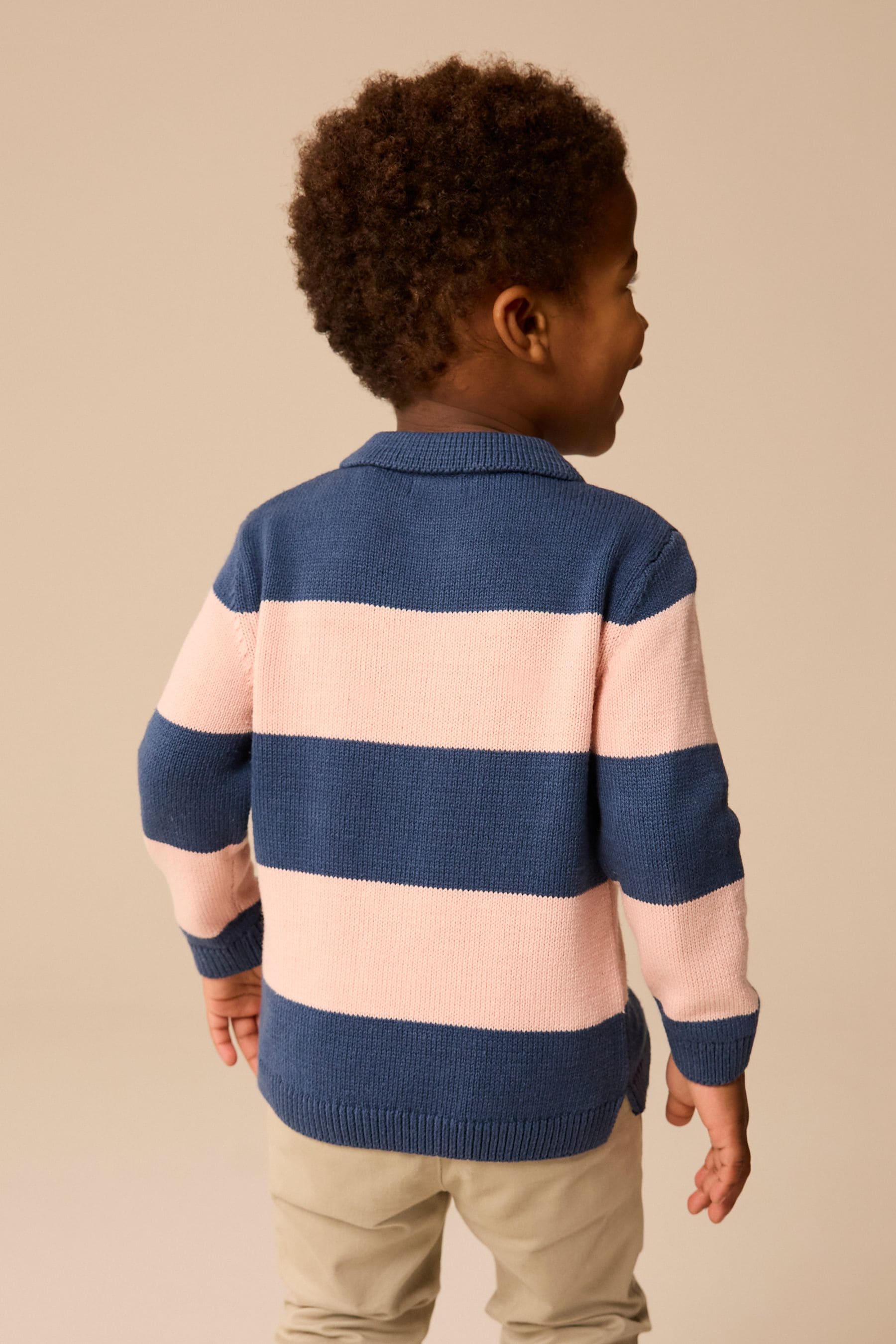 Navy Blue/Pink Stripe Knitted Rugby Shirt (3mths-7yrs)