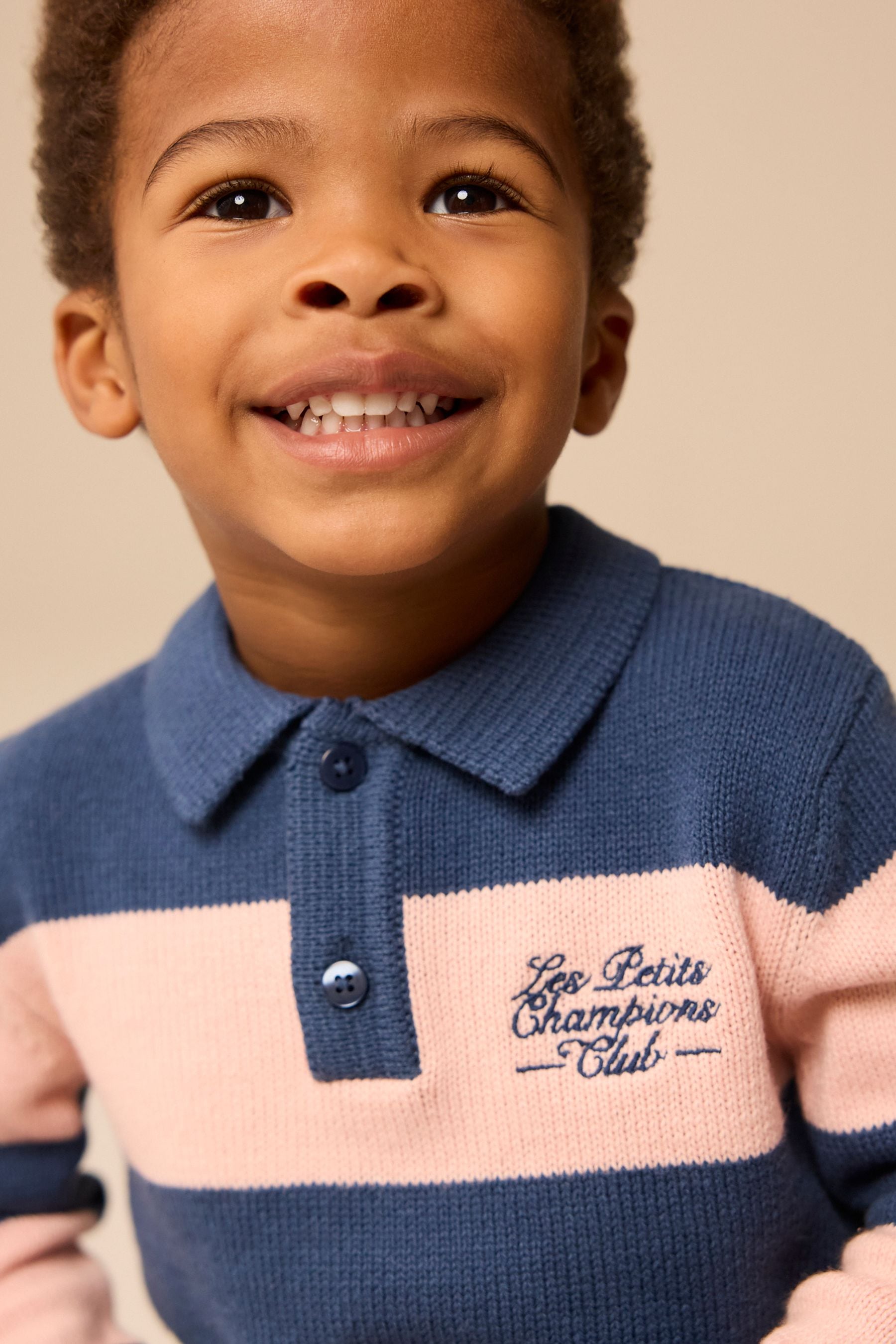 Navy Blue/Pink Stripe Knitted Rugby Shirt (3mths-7yrs)