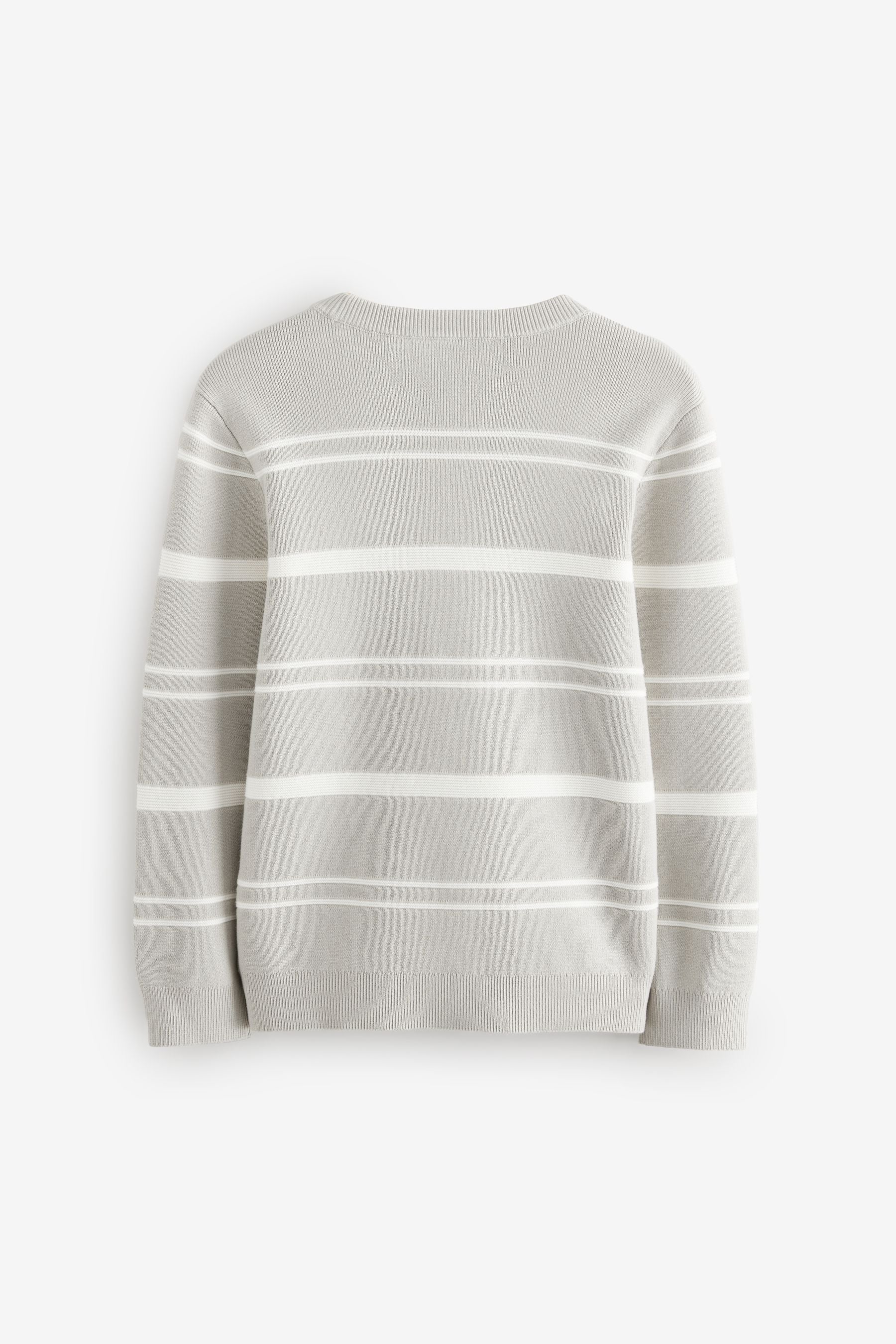 Light Grey Knitted Stripe Crew Neck 100% Cotton Jumper (3-16yrs)