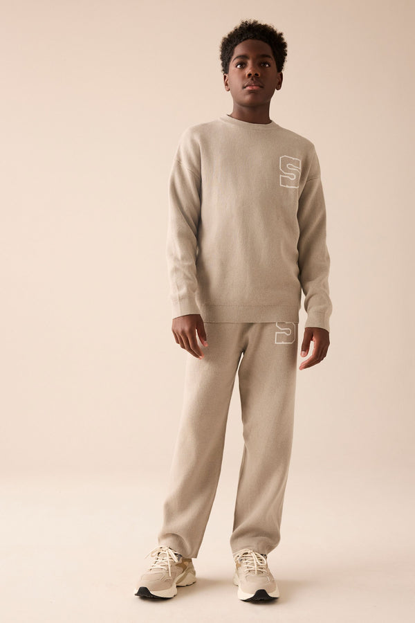 Neutral Knitted Crew Neck Jumper and Joggers Set (3-16yrs)