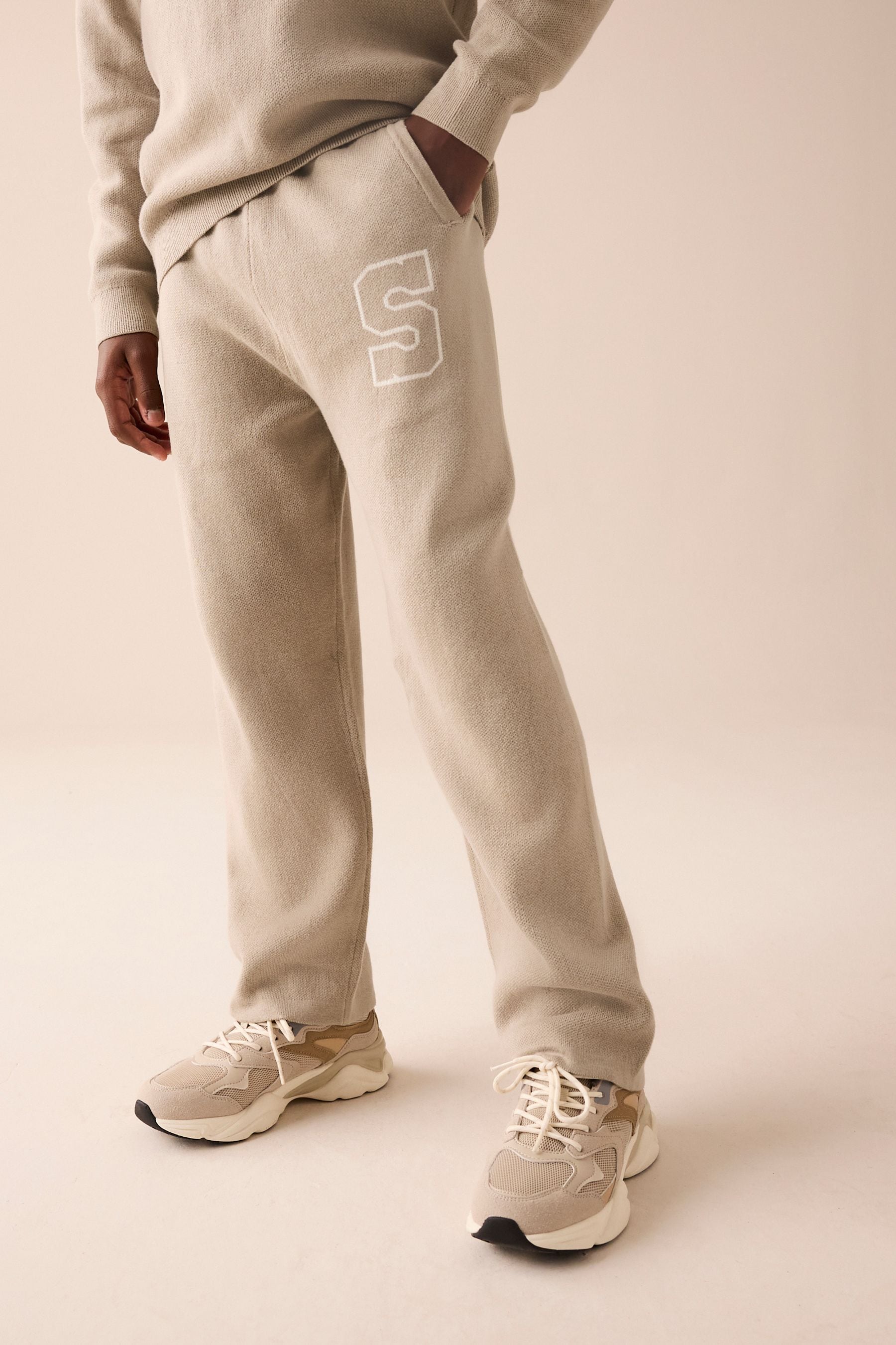 Neutral Knitted Crew Neck Jumper and Joggers Set (3-16yrs)