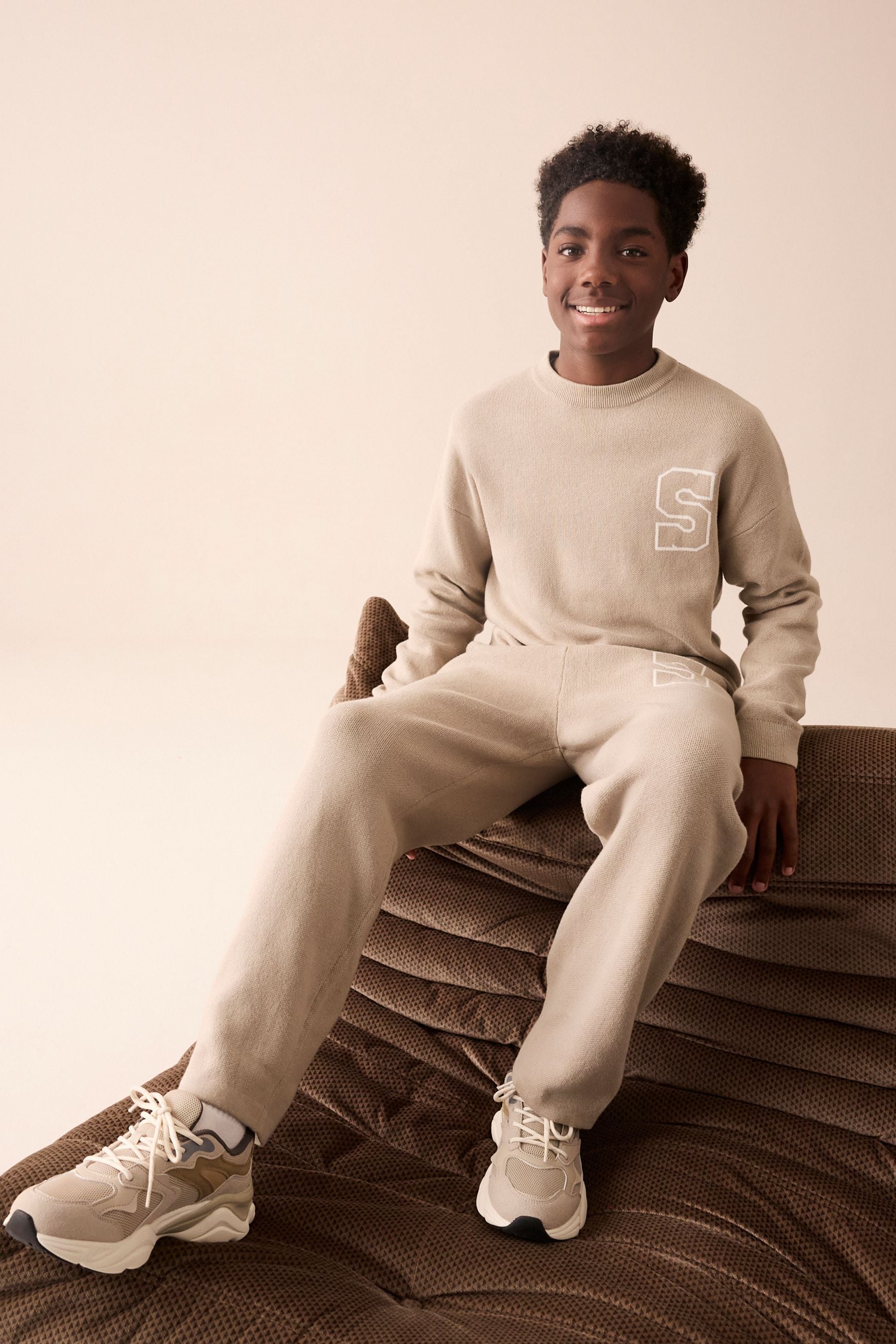 Neutral Knitted Crew Neck Jumper and Joggers Set (3-16yrs)