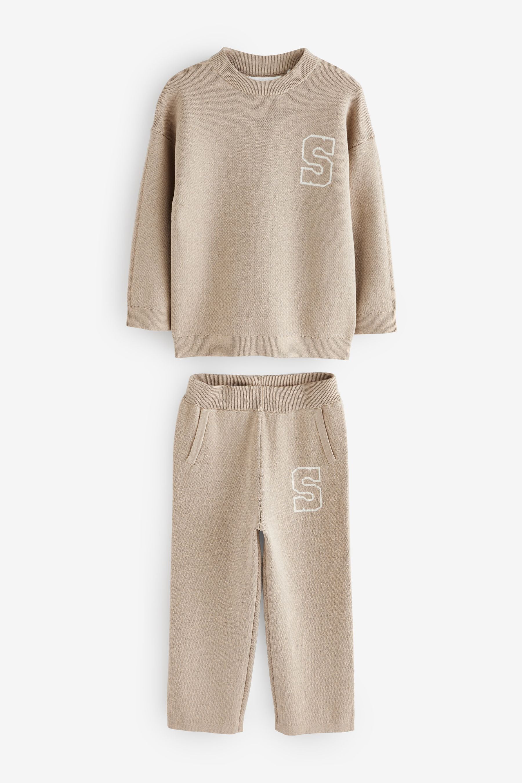 Neutral Knitted Crew Neck Jumper and Joggers Set (3-16yrs)