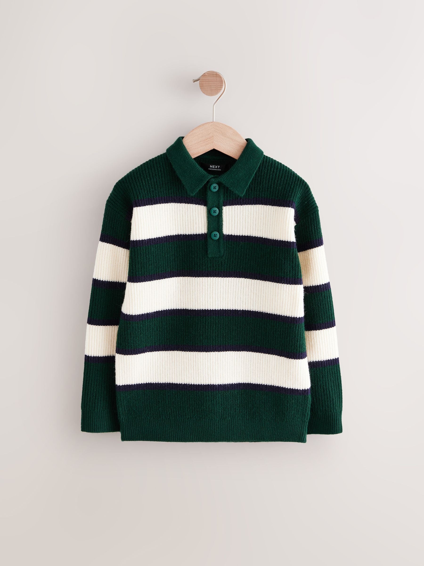 Green/Ecru Stripe Knitted Rugby Shirt (3-16yrs)