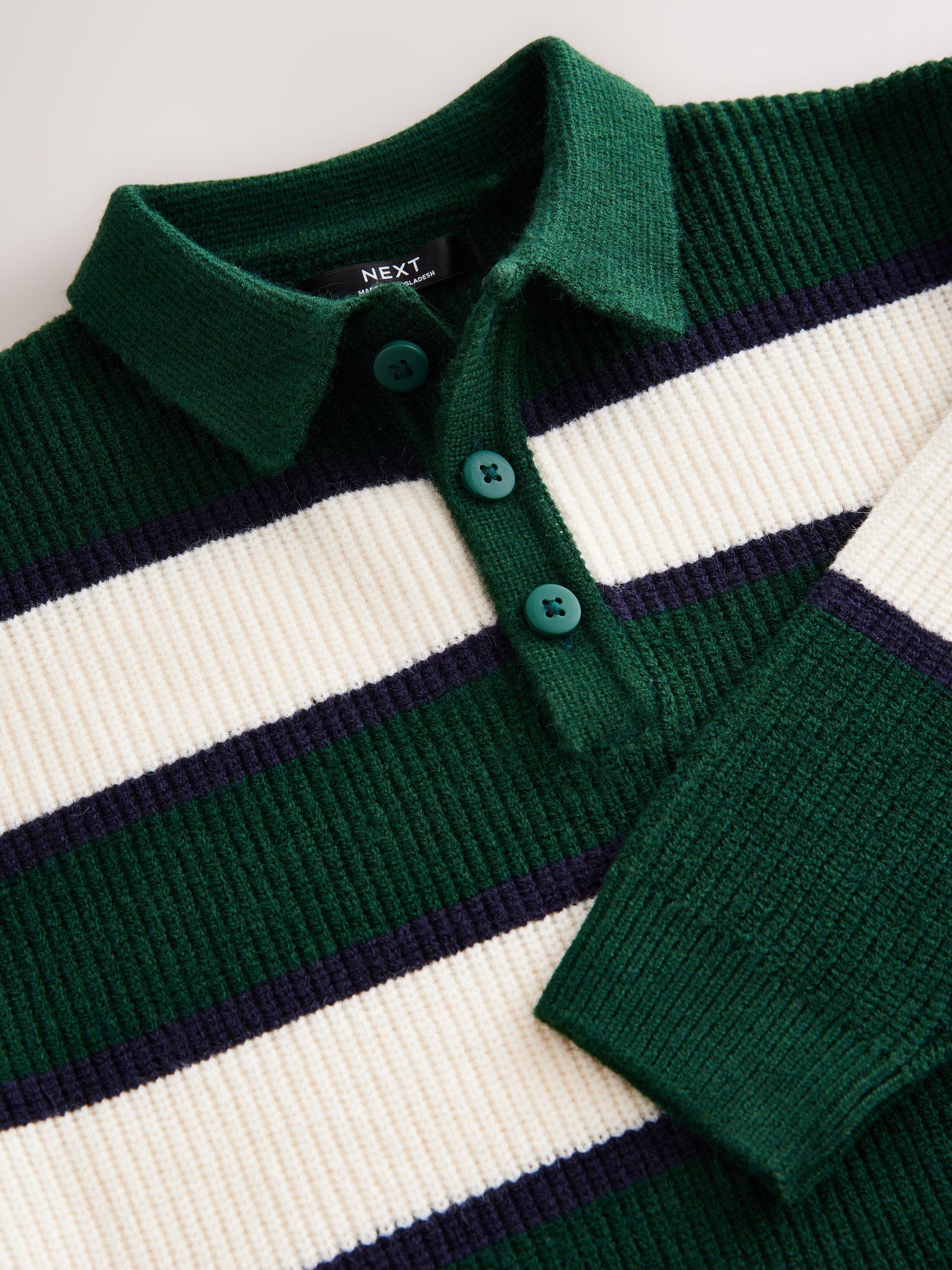 Green/Ecru Stripe Knitted Rugby Shirt (3-16yrs)