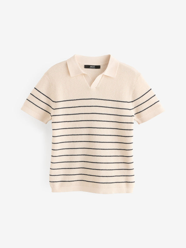 Ecru Stripe Polo Short Sleeve Trophy Neck 100% Cotton Jumper (3-16yrs)