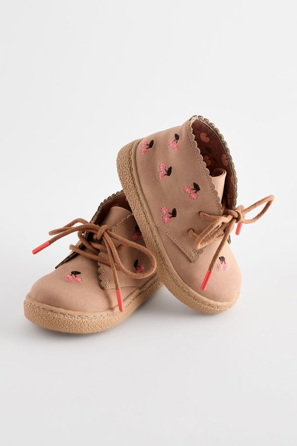 Tan Brown Embroidered Cupsole Boots