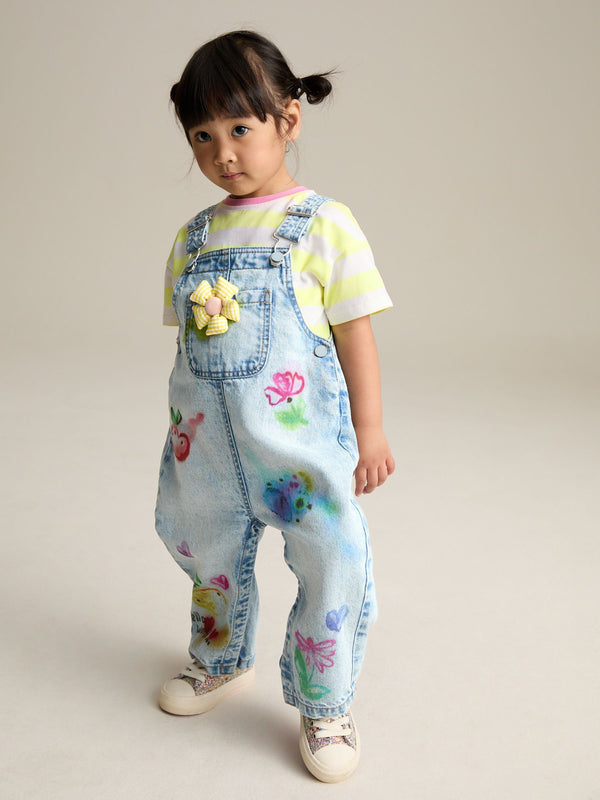 Denim Printed 100% Cotton Dungaree Set (3mths-7yrs)