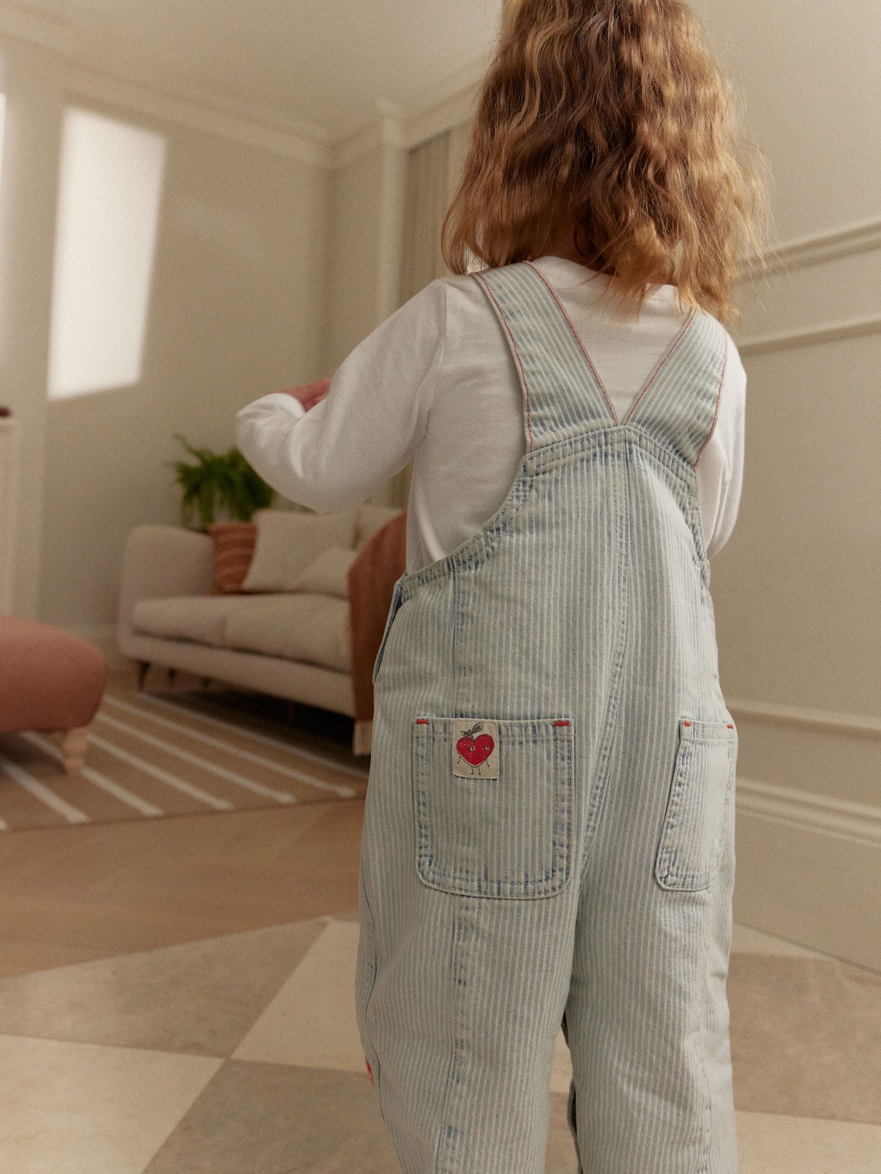 Stripe Strawberry Embellished 100% Cotton Dungarees (3mths-7yrs)