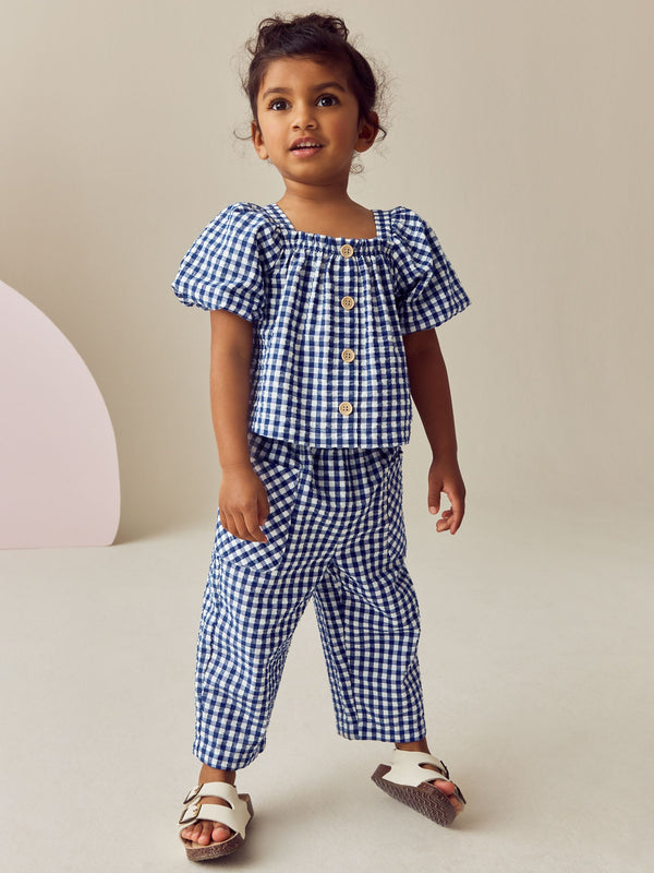 Navy Gingham Trousers & Top Set (3mths-7yrs)