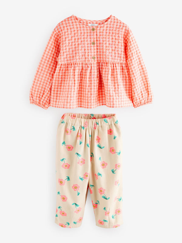 Pink Blouse and Floral Print Trousers Set (3mths-7yrs)