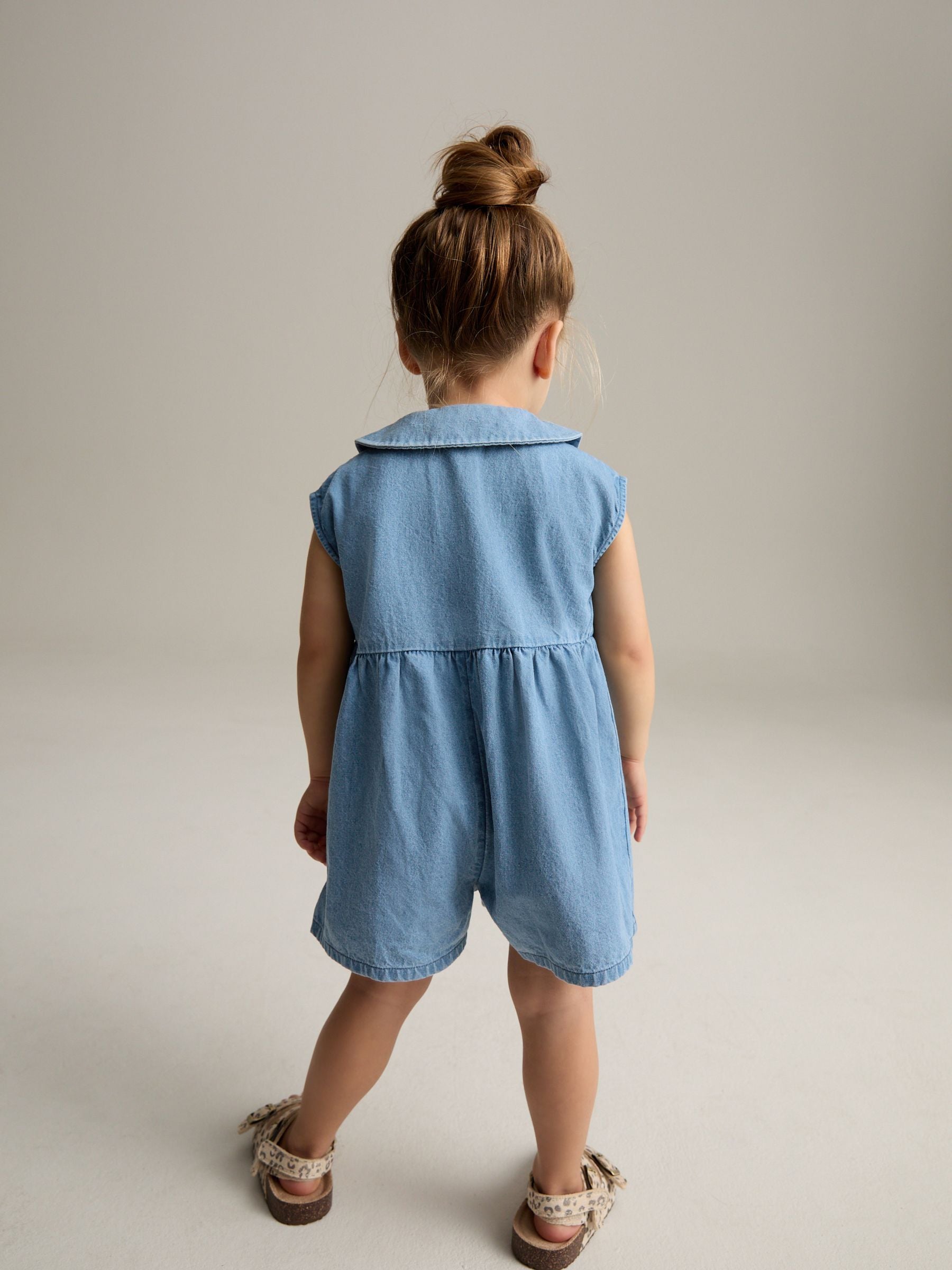 Denim Shirt Collar 100% Cotton Playsuit (3mths-7yrs)