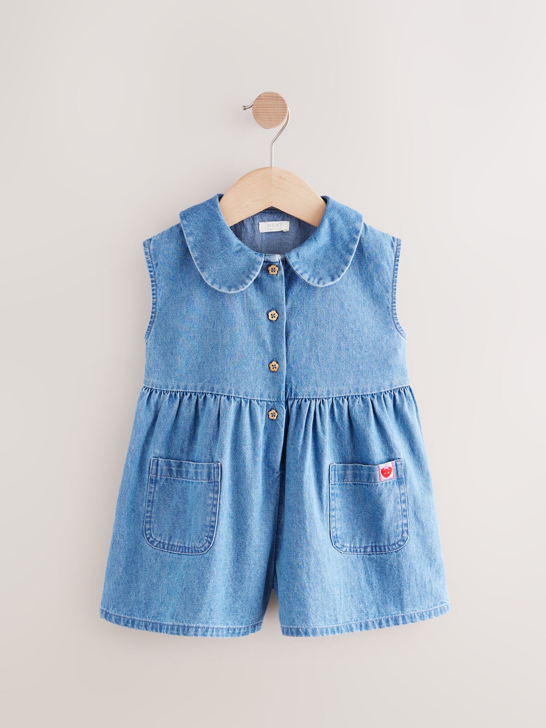 Denim Shirt Collar 100% Cotton Playsuit (3mths-7yrs)