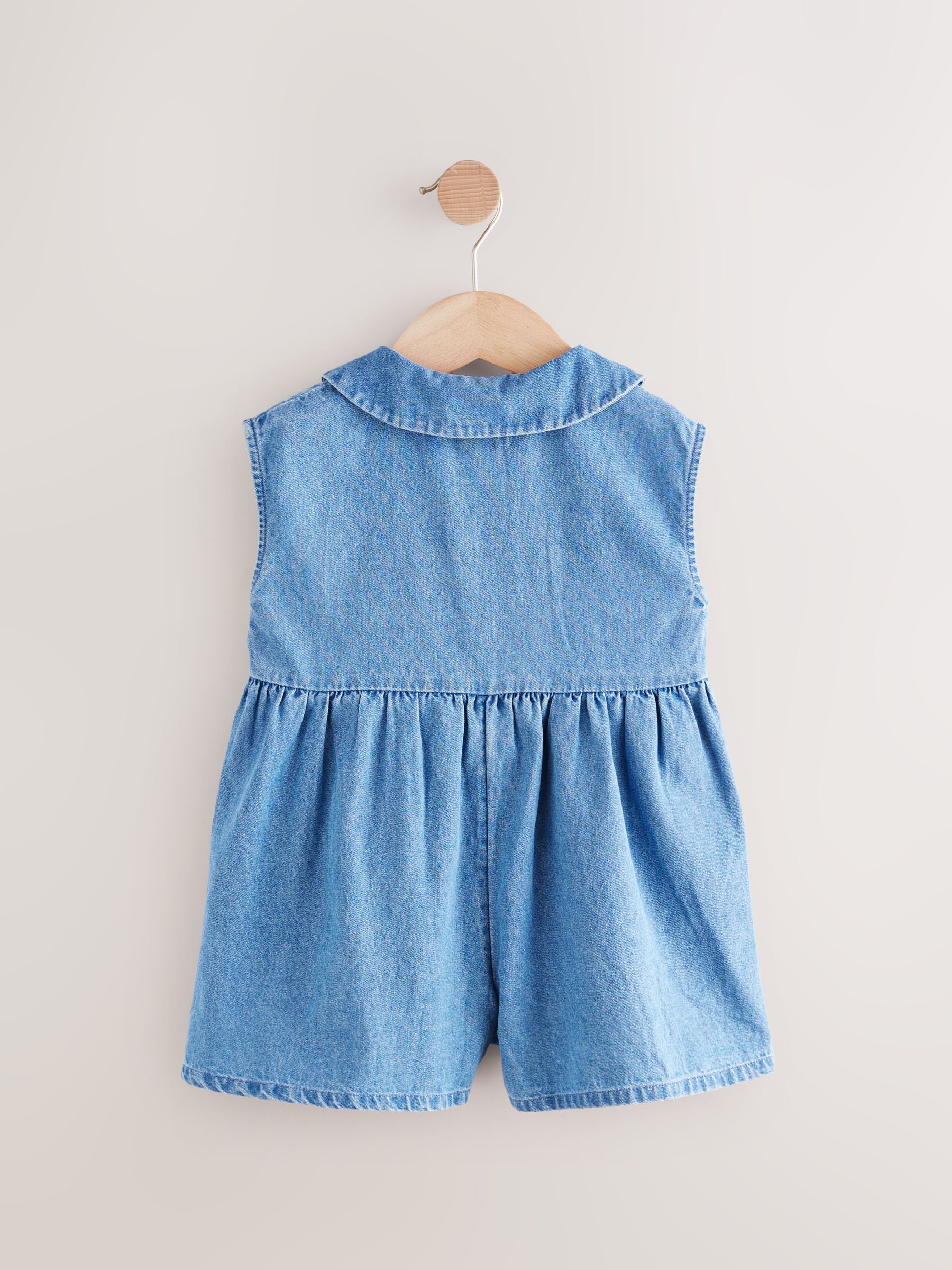 Denim Shirt Collar 100% Cotton Playsuit (3mths-7yrs)