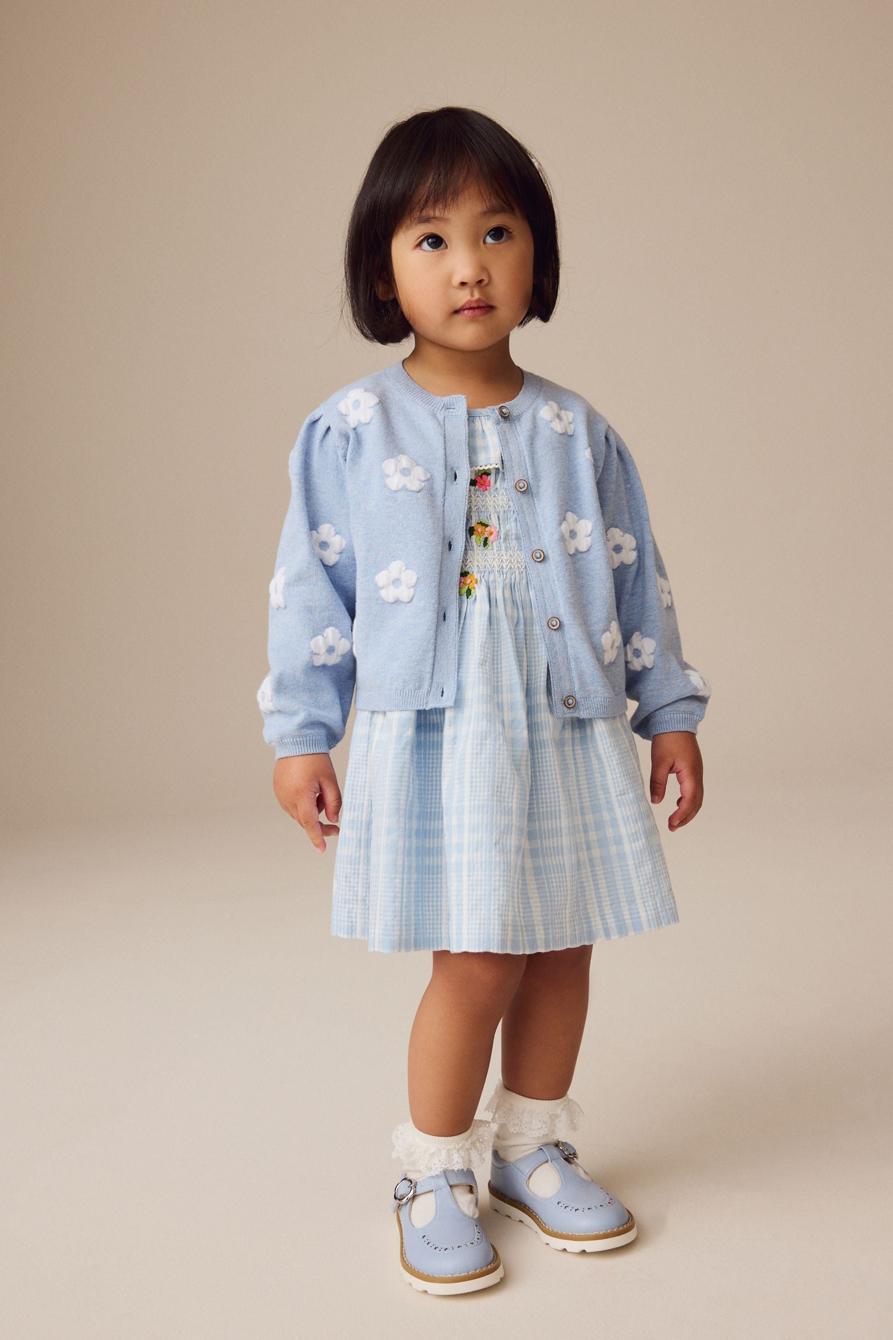 Blue Pleated Sleeve Cardigan (3mths-10yrs)