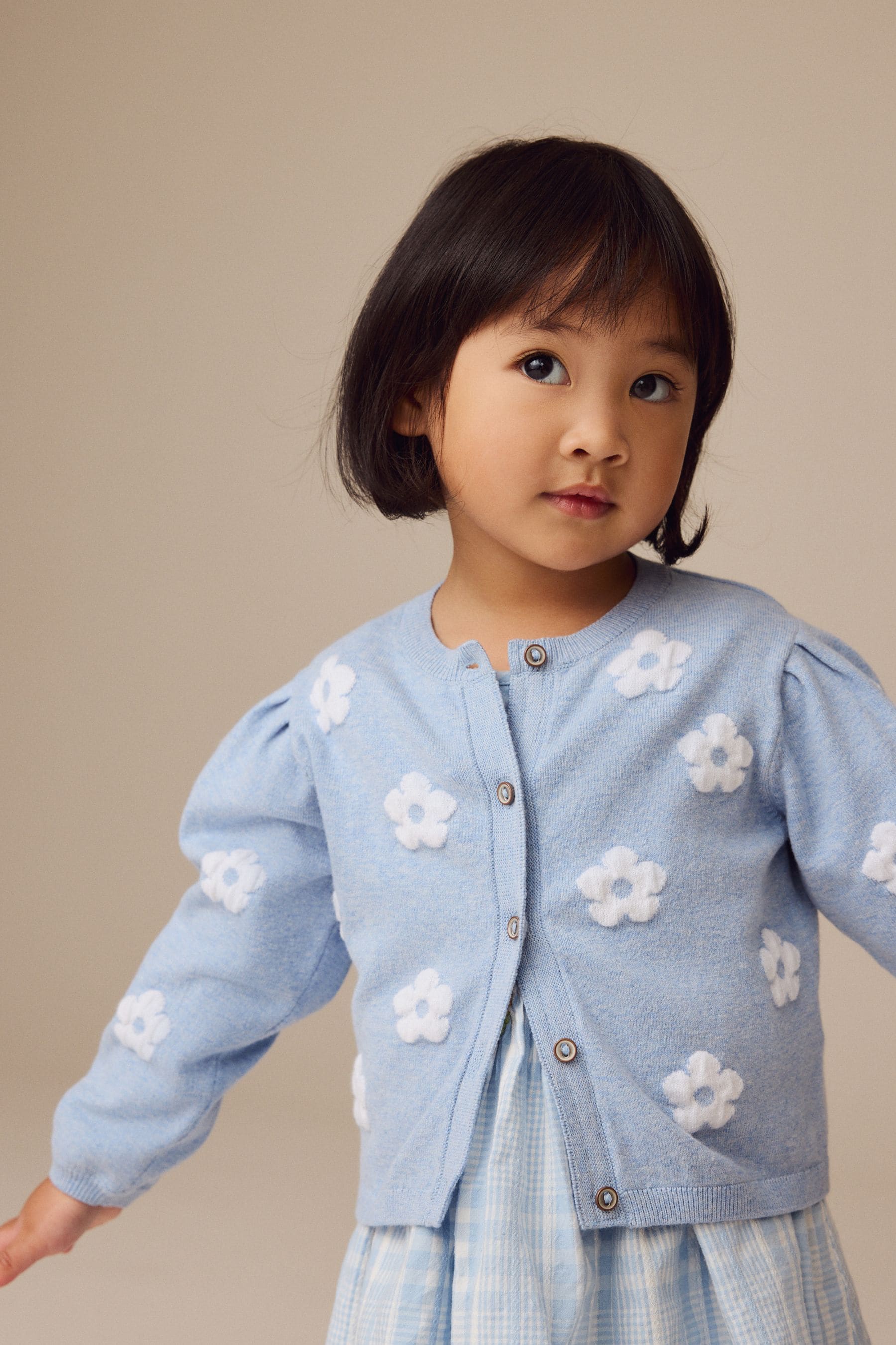 Blue Pleated Sleeve Cardigan (3mths-10yrs)