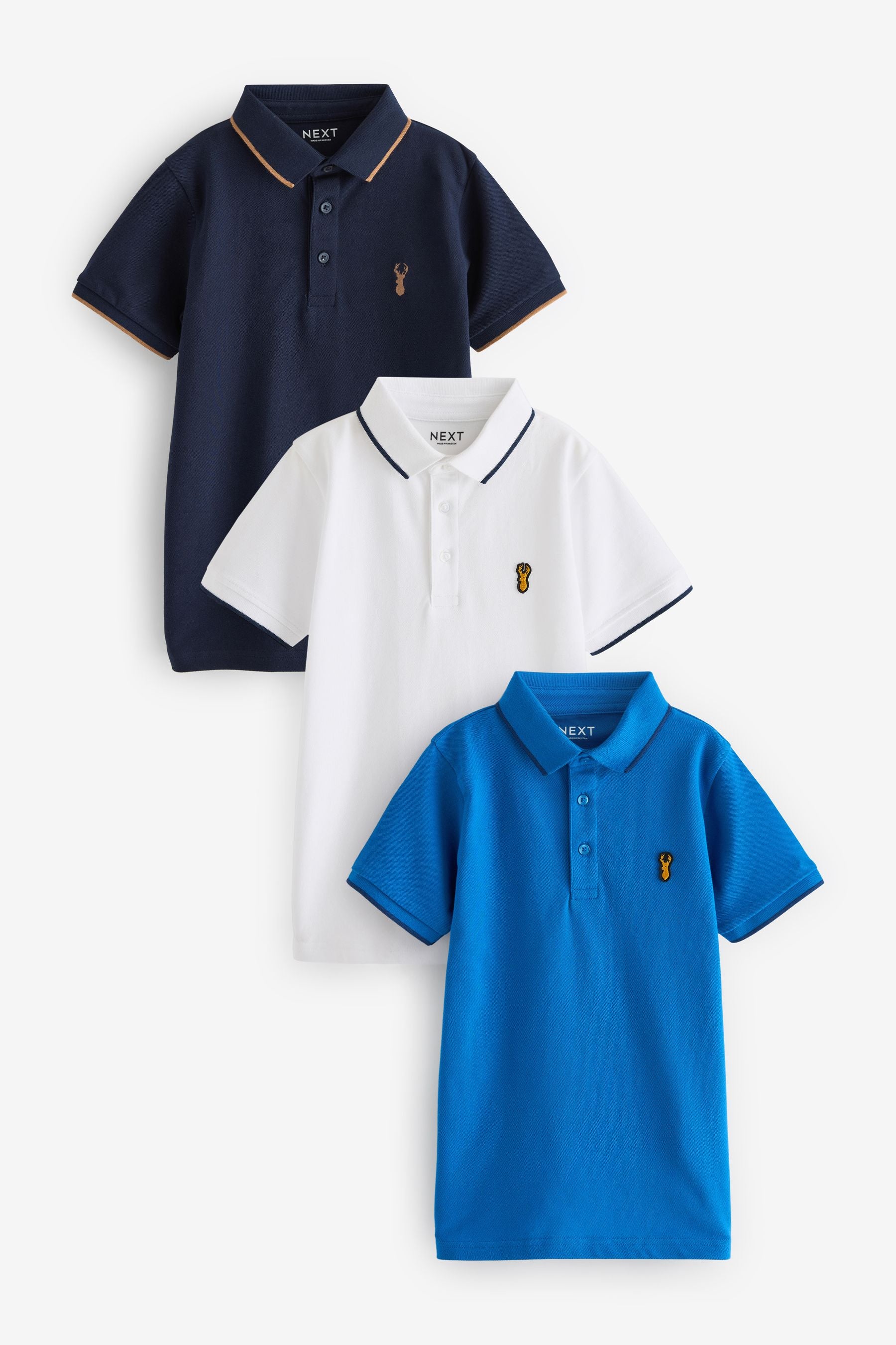 Blue/Navy/White Short Sleeve Polo Shirts 3 Pack (3-16yrs)