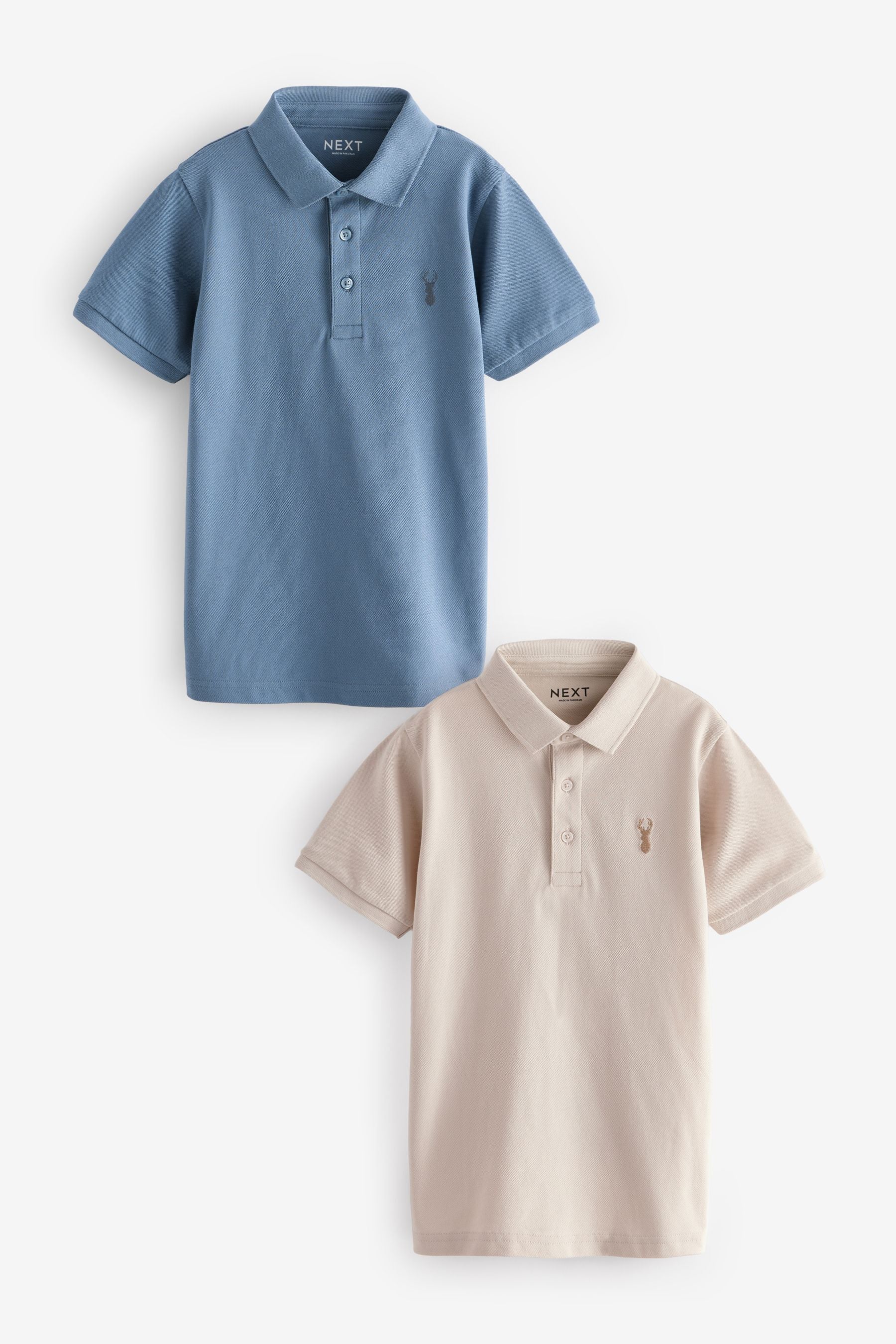 Blue/Stone Short Sleeve Polo Shirts 2 Pack (3-16yrs)