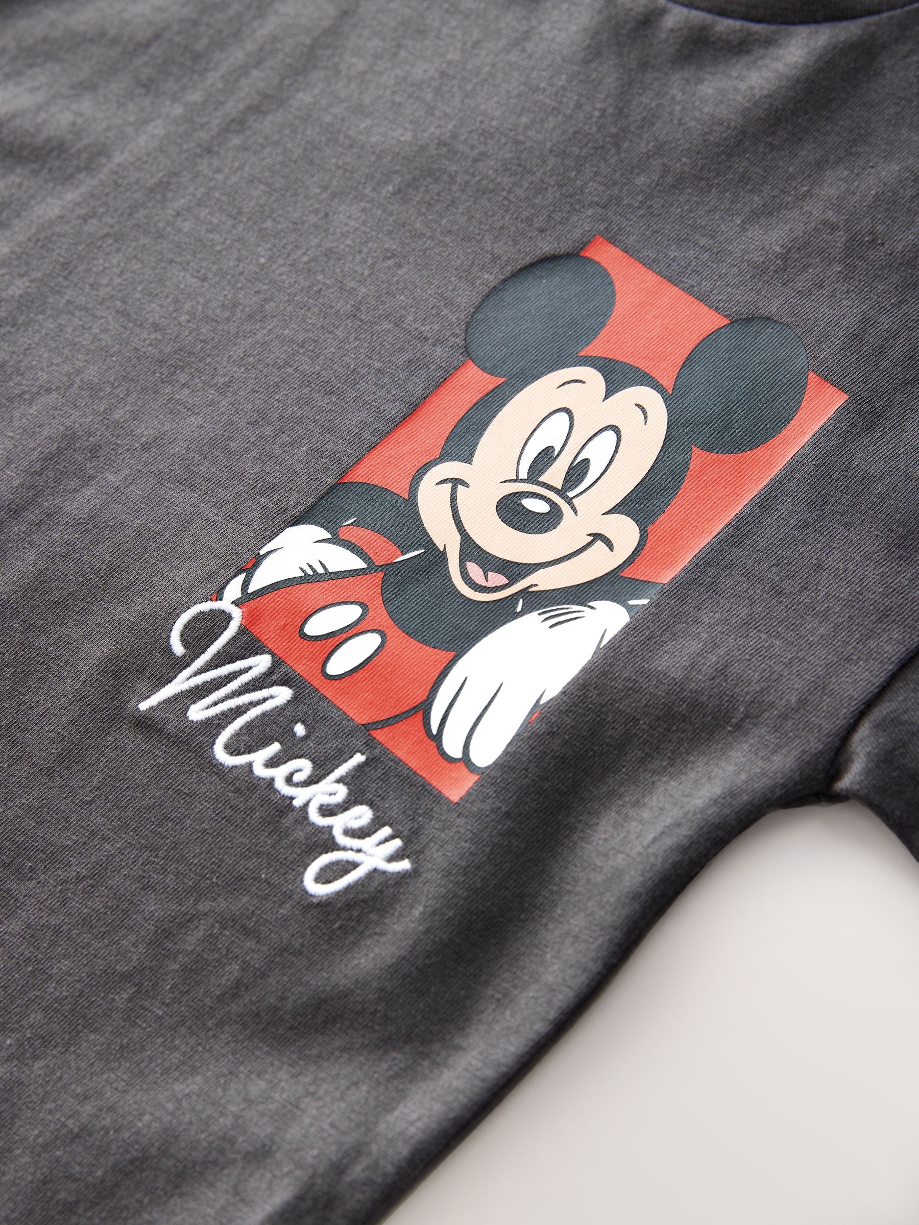 Charcoal Grey Mickey Mouse Short Sleeve 100% Cotton T-Shirt (3mths-8yrs)