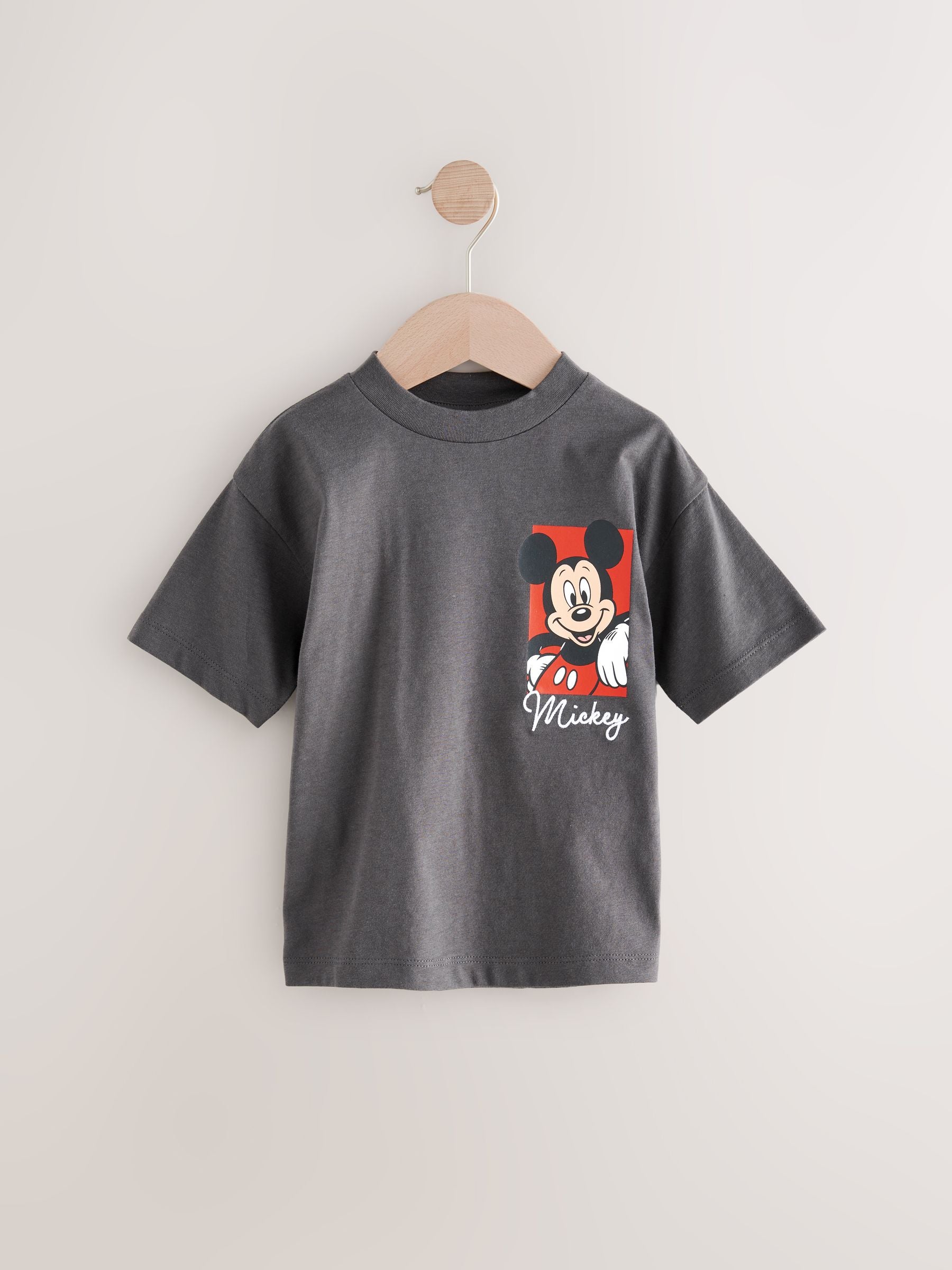 Charcoal Grey Mickey Mouse Short Sleeve 100% Cotton T-Shirt (3mths-8yrs)