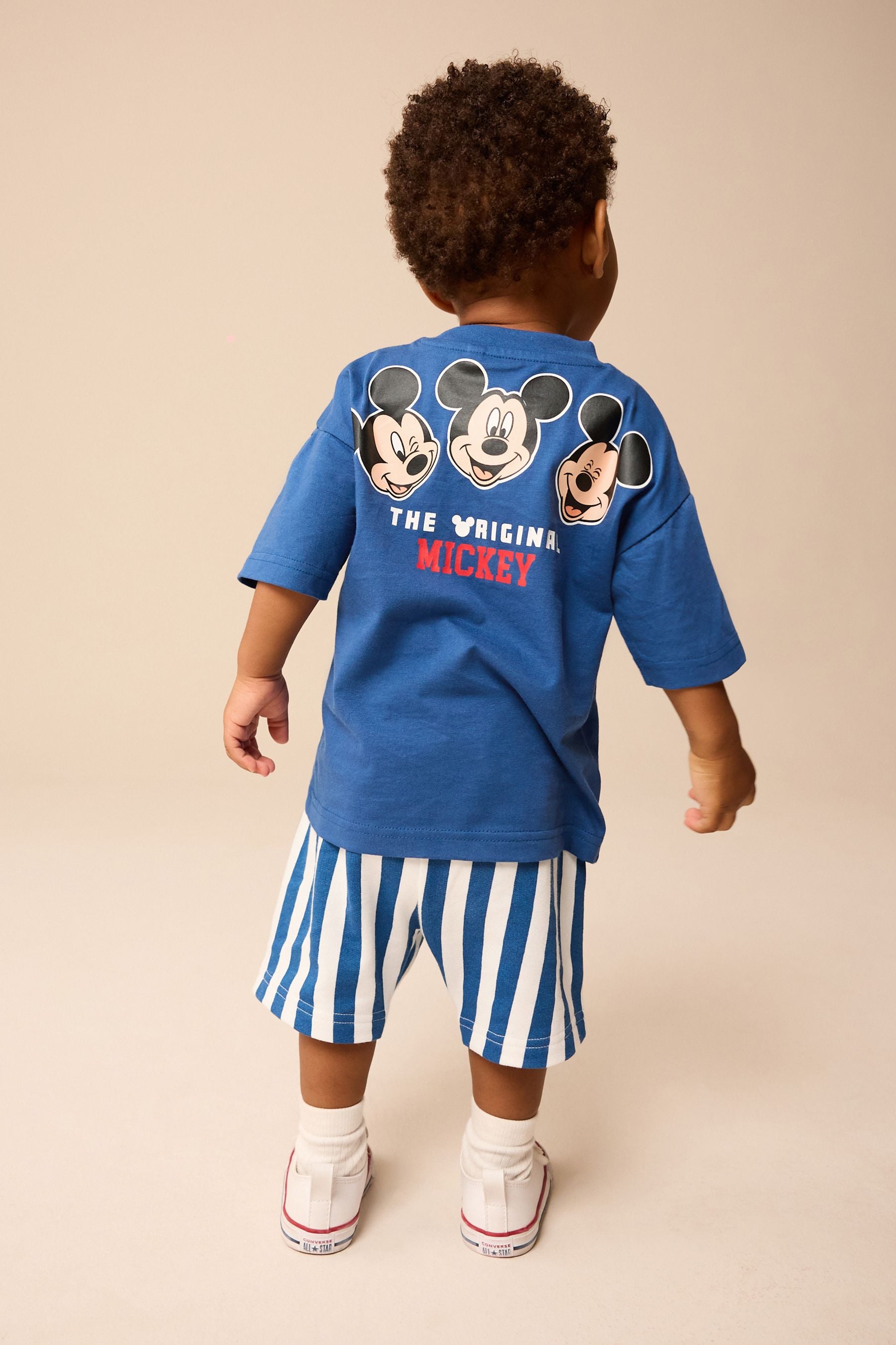 Blue/White Mickey Mouse 100% Cotton T-Shirt & Shorts Set (3mths-8yrs)