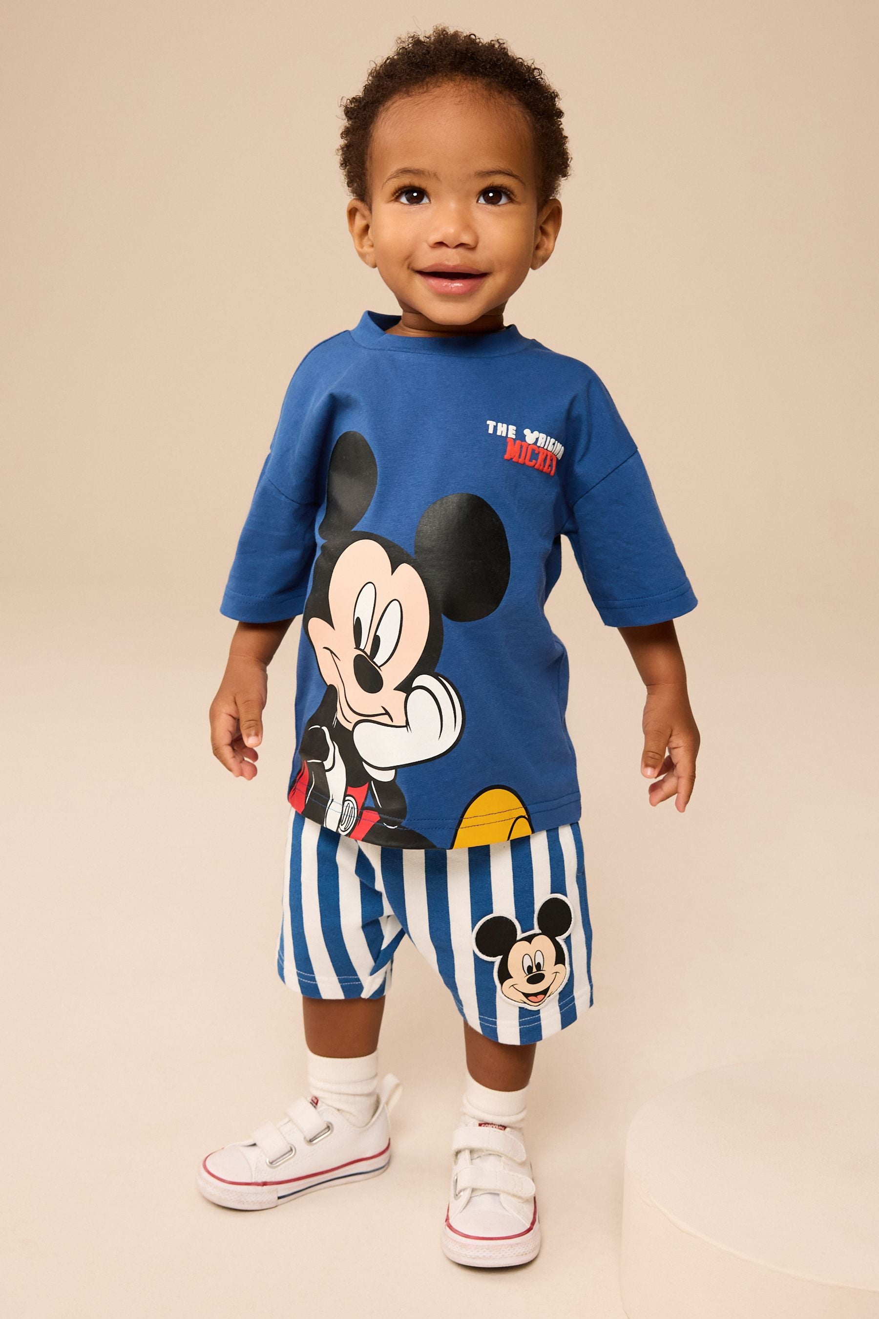 Blue/White Mickey Mouse 100% Cotton T-Shirt & Shorts Set (3mths-8yrs)