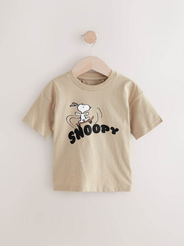 Neutral Snoopy Short Sleeve Back Print 100% Cotton T-Shirt (3mths-7yrs)