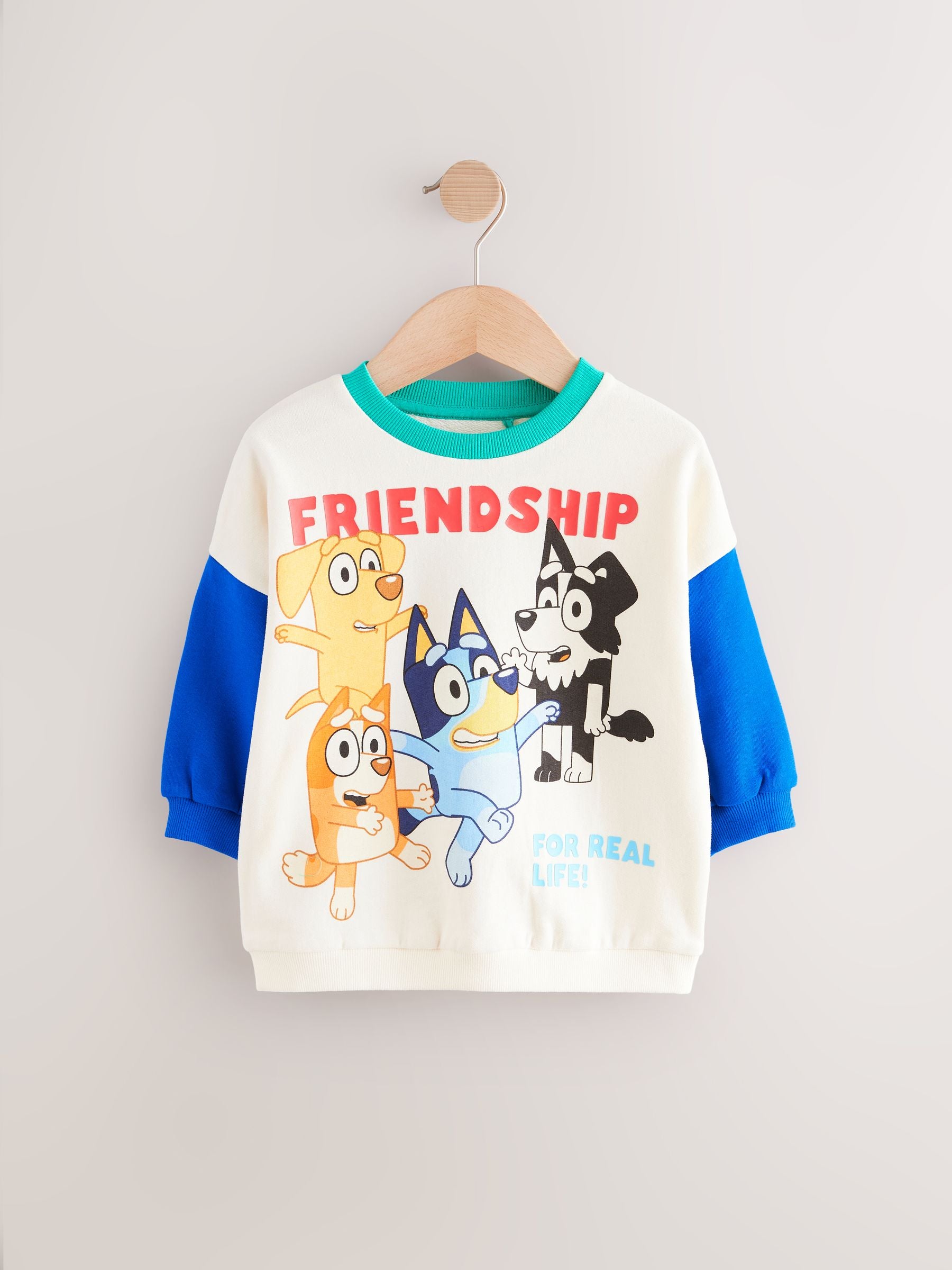 White/Blue Bluey Crew Neck 100% Cotton Sweatshirt (12mths-8yrs) (12mths-8yrs)