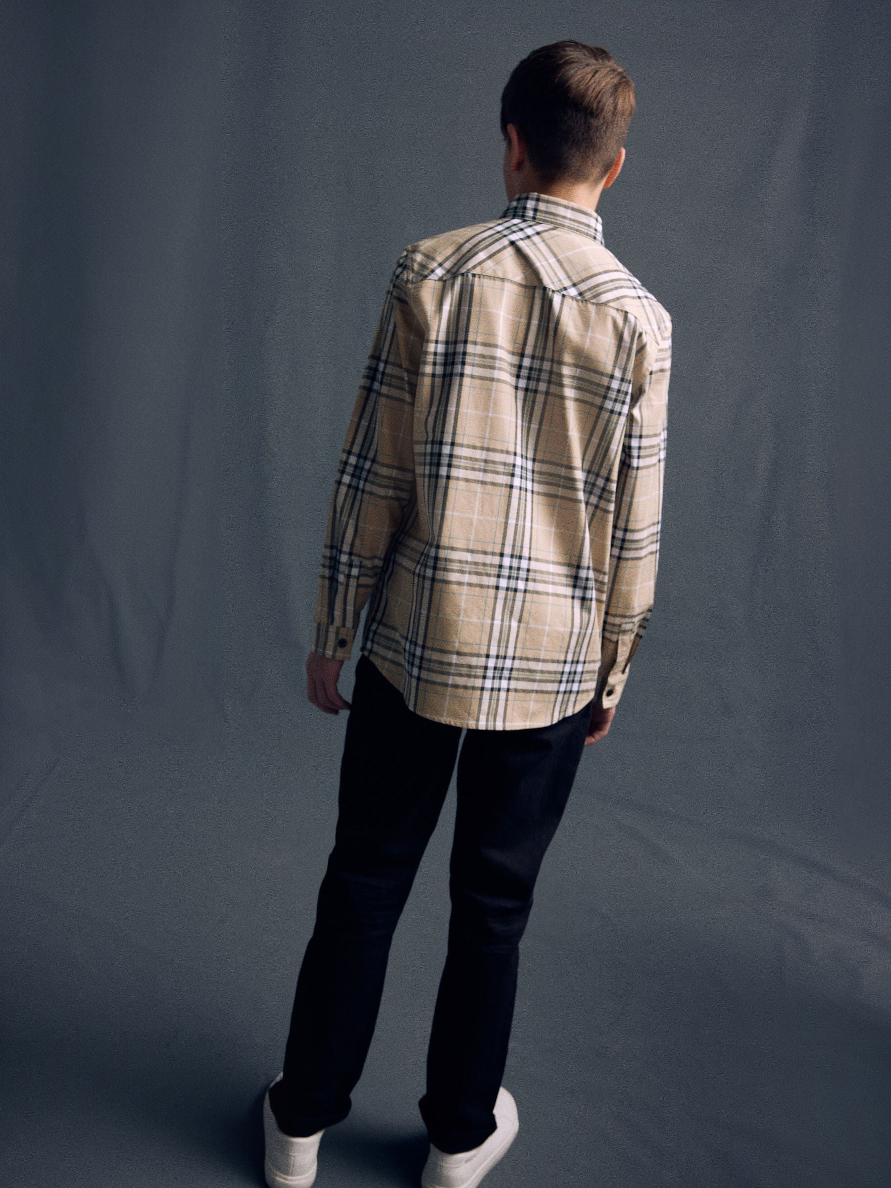 Neutral Check Long Sleeve 100% Cotton Shirt (3-16yrs)