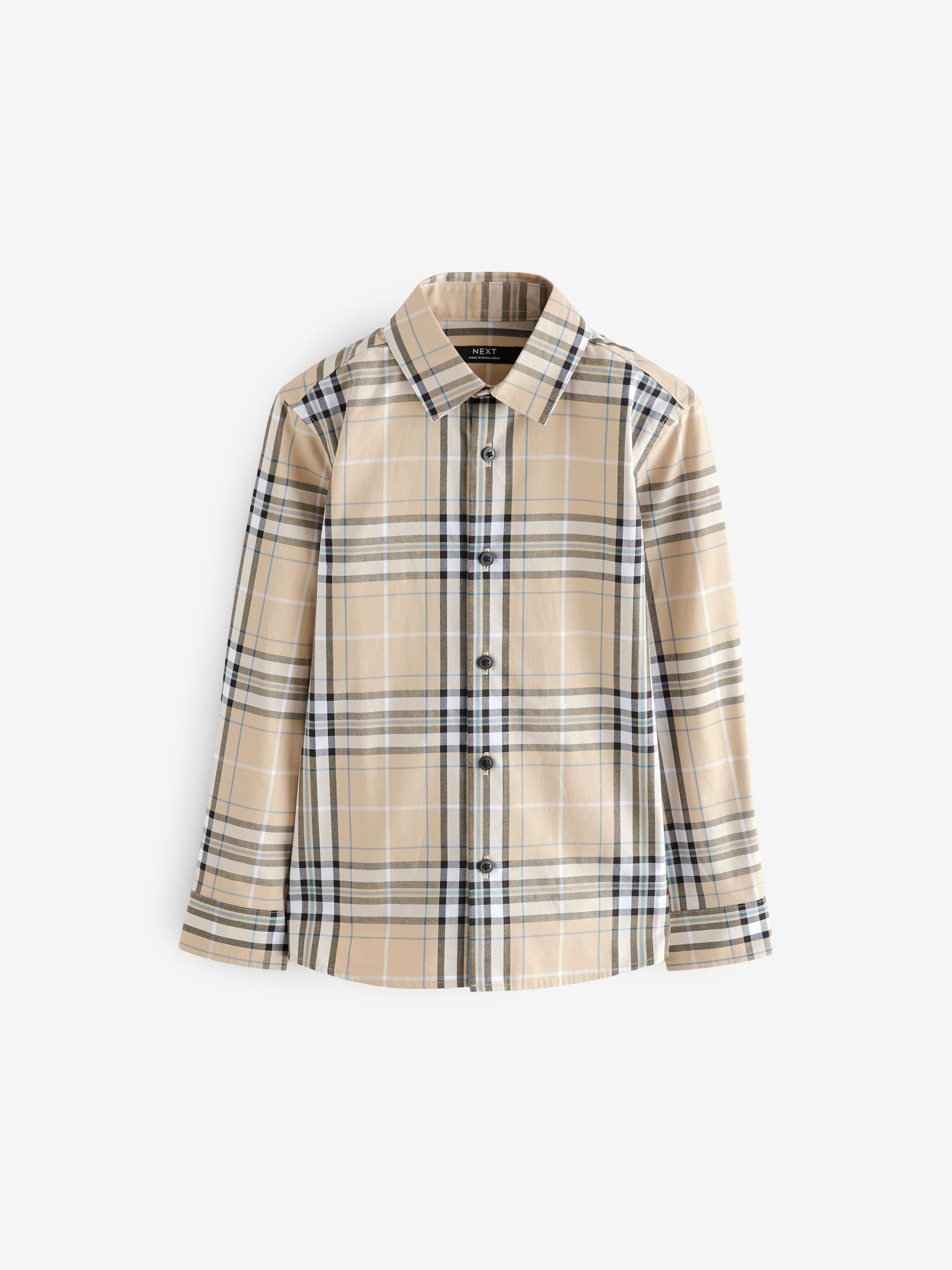 Neutral Check Long Sleeve 100% Cotton Shirt (3-16yrs)