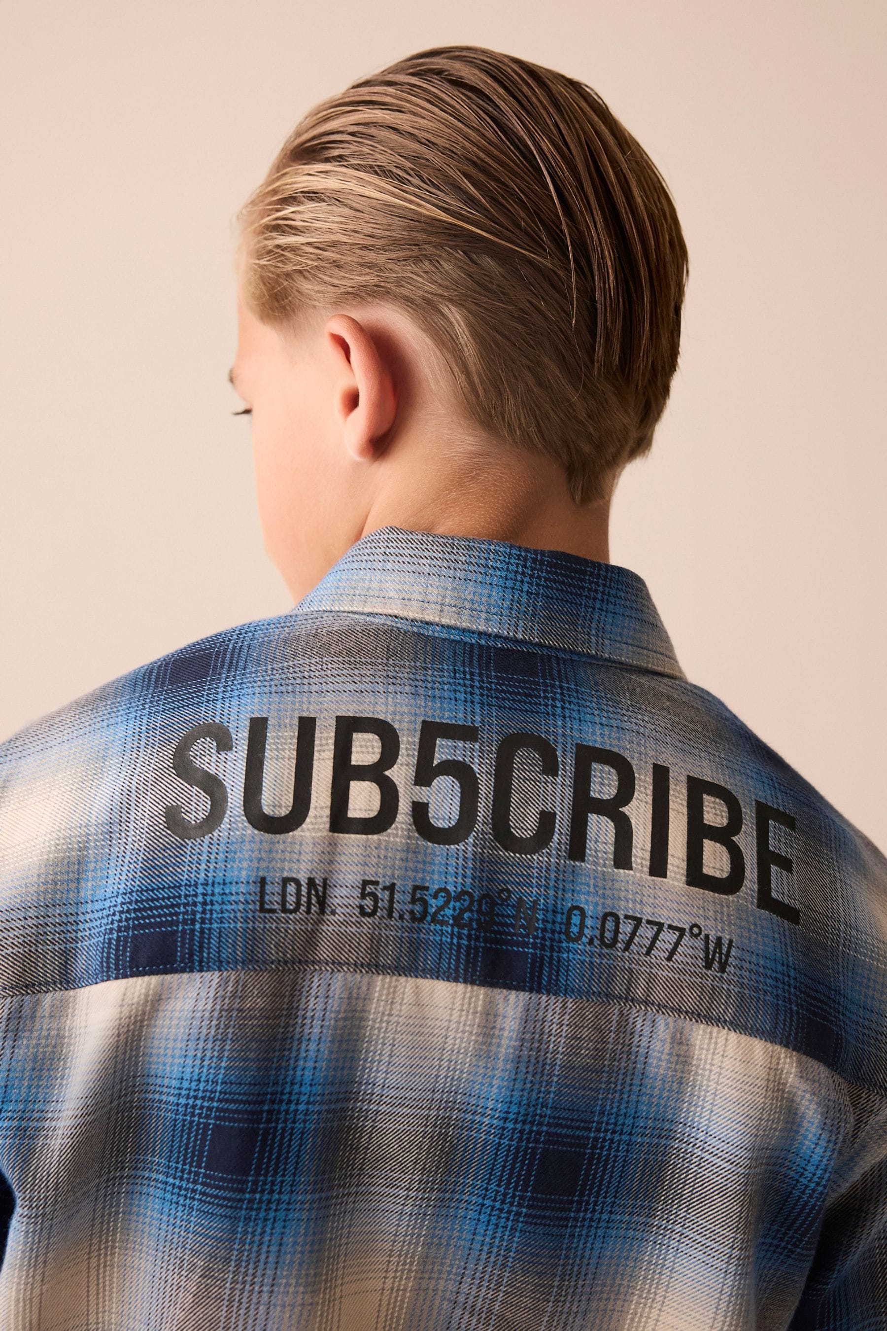 Cobalt Blue Subscribe 100% Cotton Long Sleeve Check Shirt (3-16yrs)