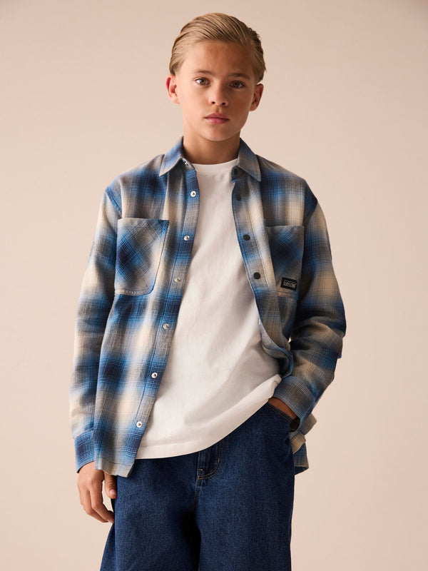 Cobalt Blue Subscribe 100% Cotton Long Sleeve Check Shirt (3-16yrs)