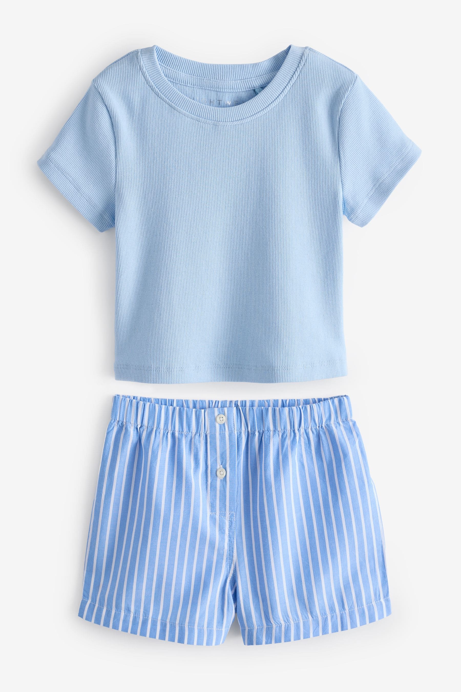 Blue/Ecru 2 Pack Woven Check Pyjamas (3-16yrs)