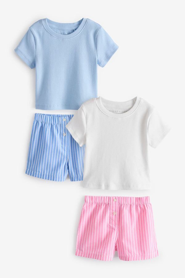 Blue/Ecru 2 Pack Woven Check Pyjamas (3-16yrs)