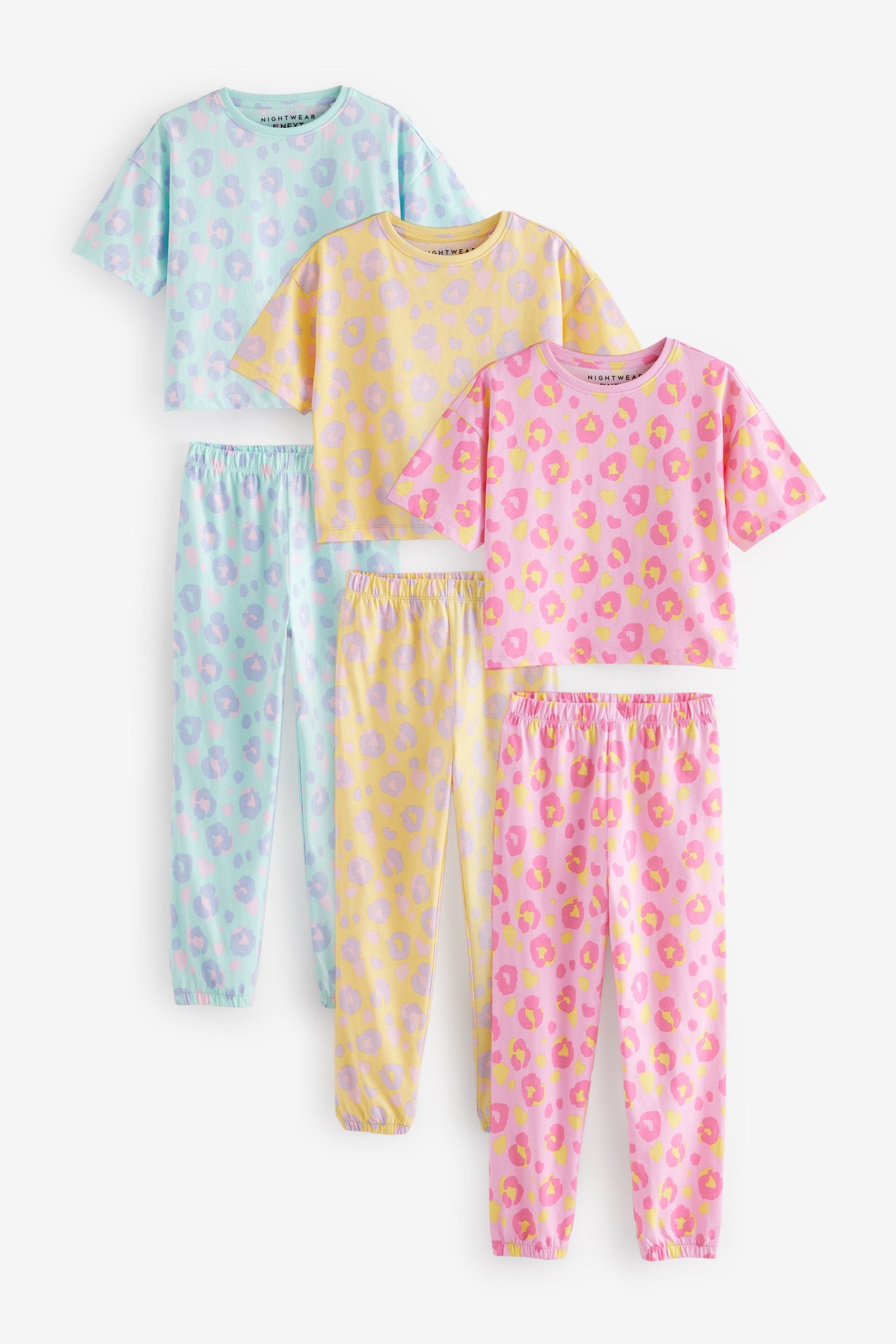 Yellow/Blue Animal Print Joggers Pyjamas 3 Pack (3-16yrs)