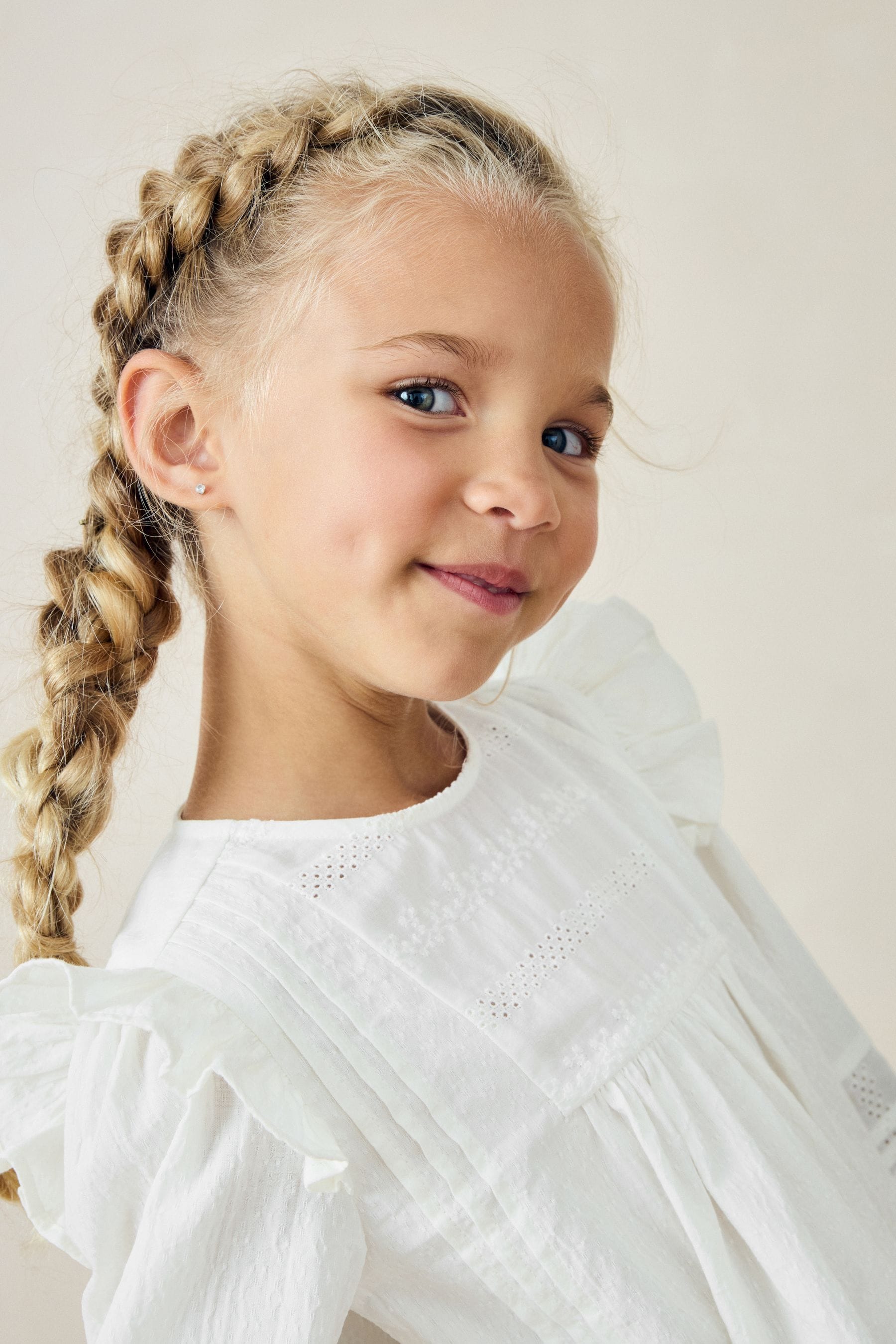 White Long Sleeve Frill 100% Cotton Blouse (3-16yrs)