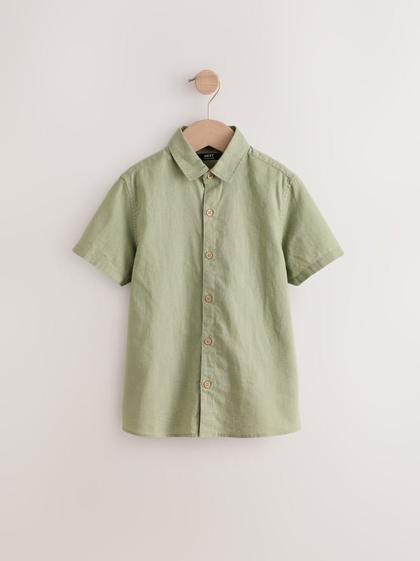 Khaki/Green Single Short Sleeves Linen Blend Shirt (3mths-16yrs)