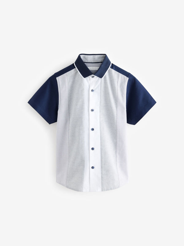 Navy/White Smart Colorblock Short Sleeves Colourblock Shirt (3-16yrs)