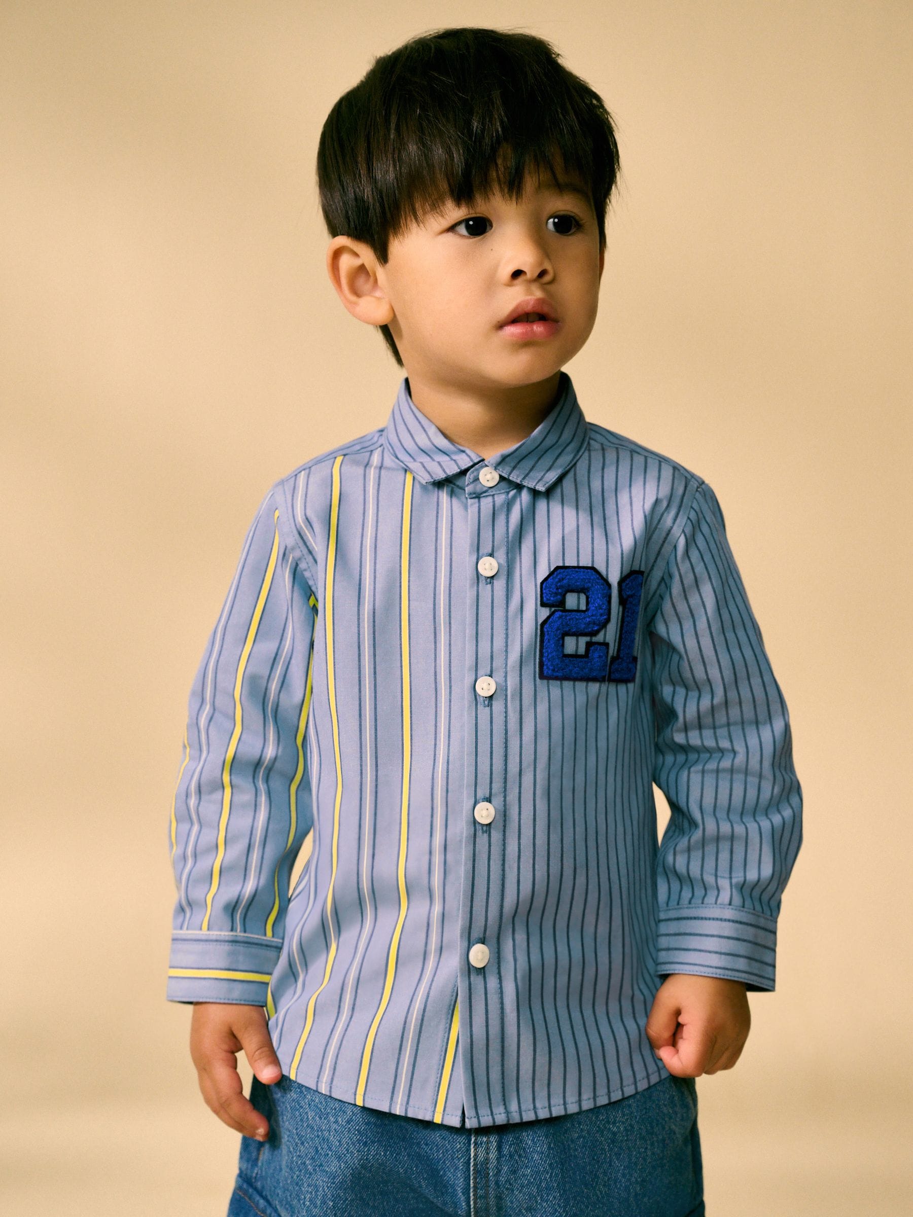 Blue 100% Cotton Long Sleeve Splice Shirt (3mths-7yrs)