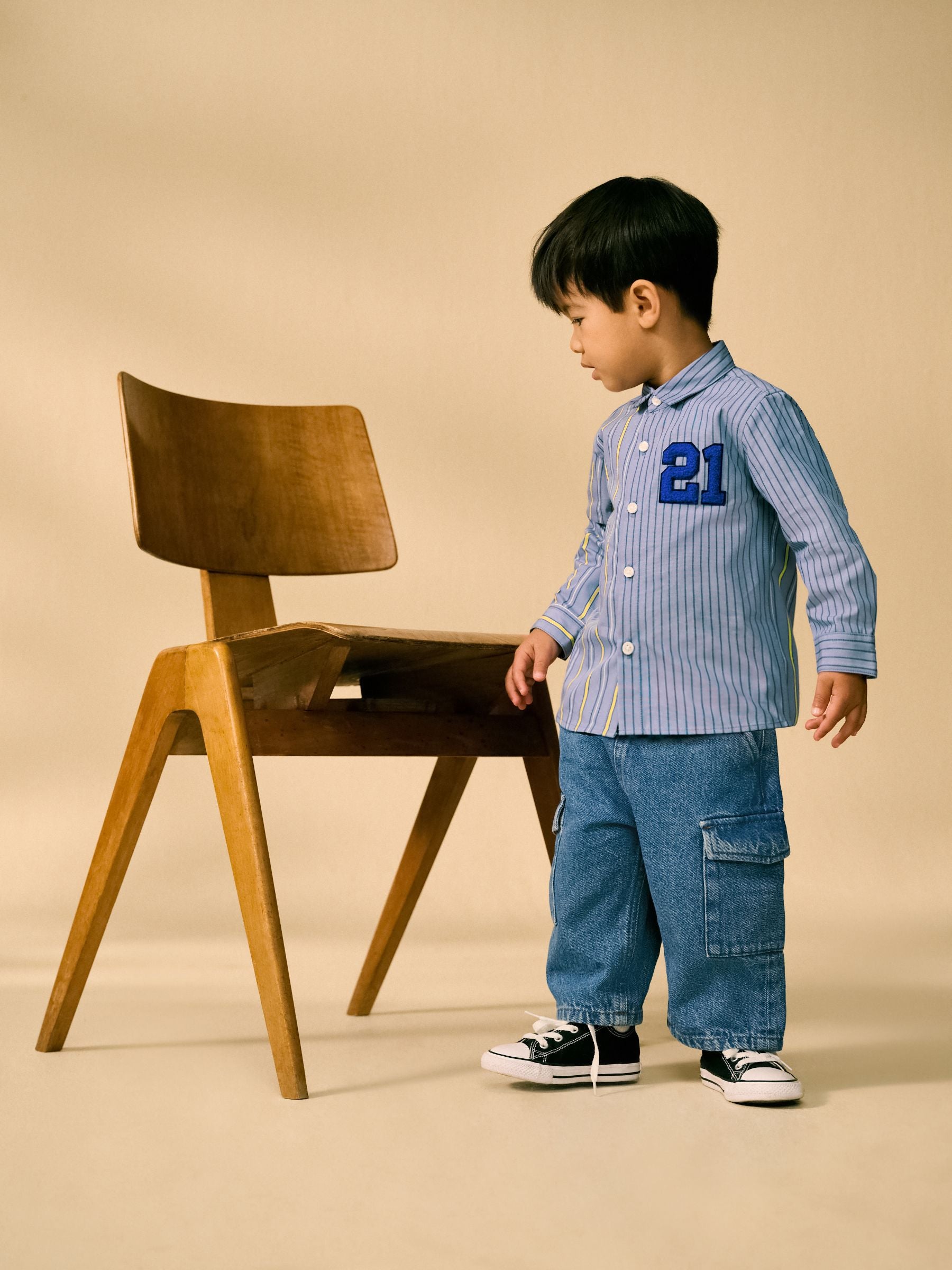 Blue 100% Cotton Long Sleeve Splice Shirt (3mths-7yrs)