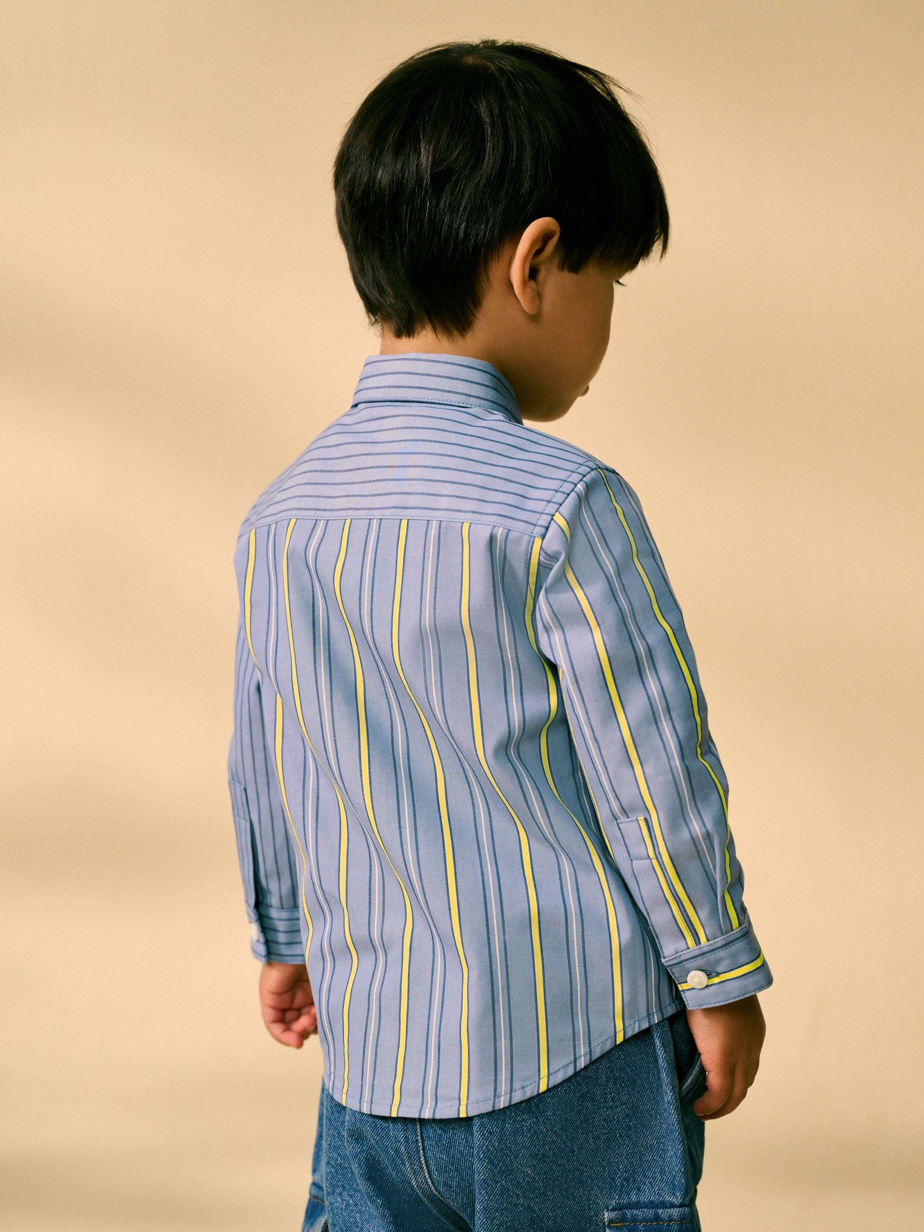 Blue 100% Cotton Long Sleeve Splice Shirt (3mths-7yrs)