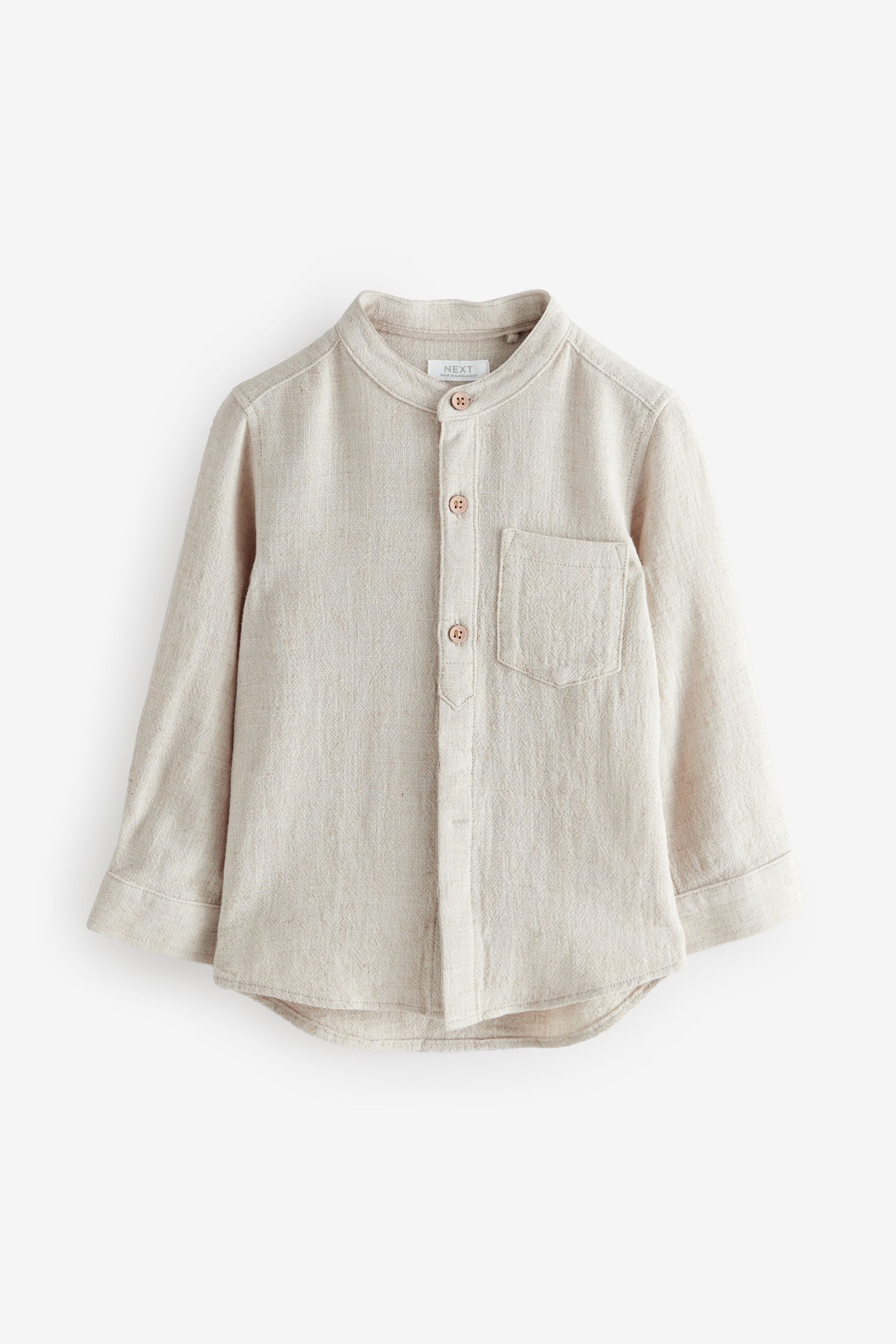 Neutral Linen Long Sleeve Grandad Collar Linen Blend Shirt (3mths-7yrs)