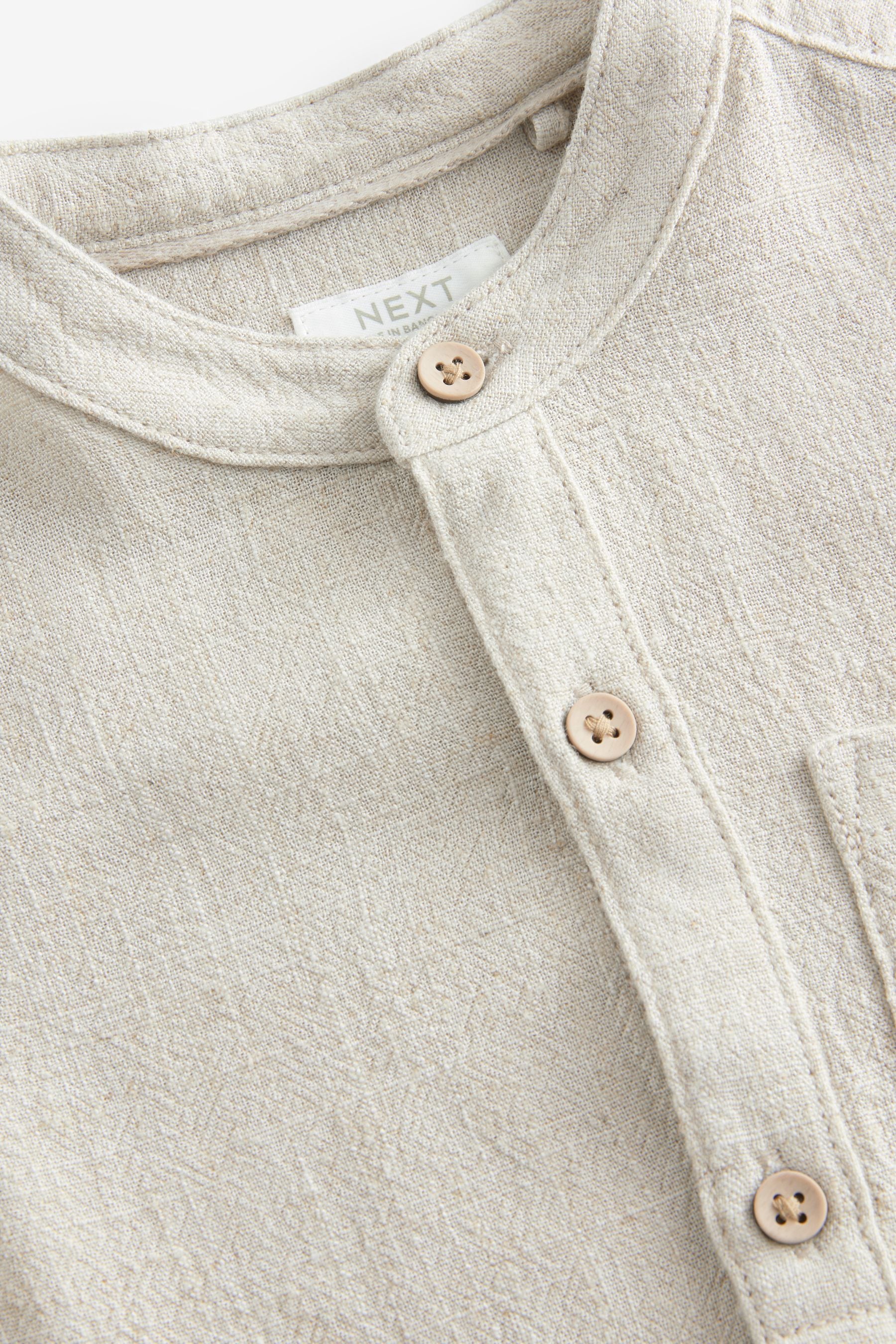 Neutral Linen Long Sleeve Grandad Collar Linen Blend Shirt (3mths-7yrs)