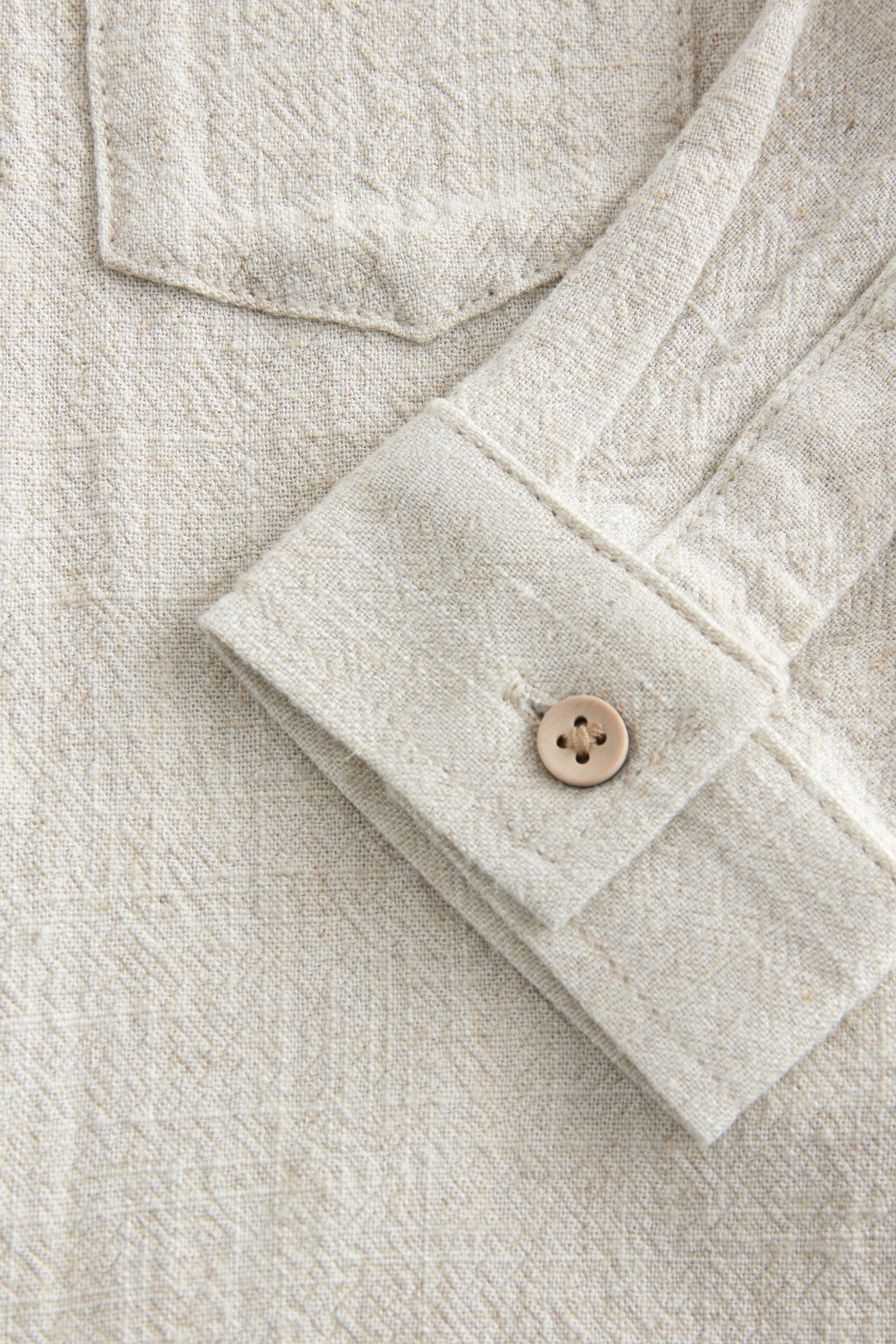 Neutral Linen Long Sleeve Grandad Collar Linen Blend Shirt (3mths-7yrs)