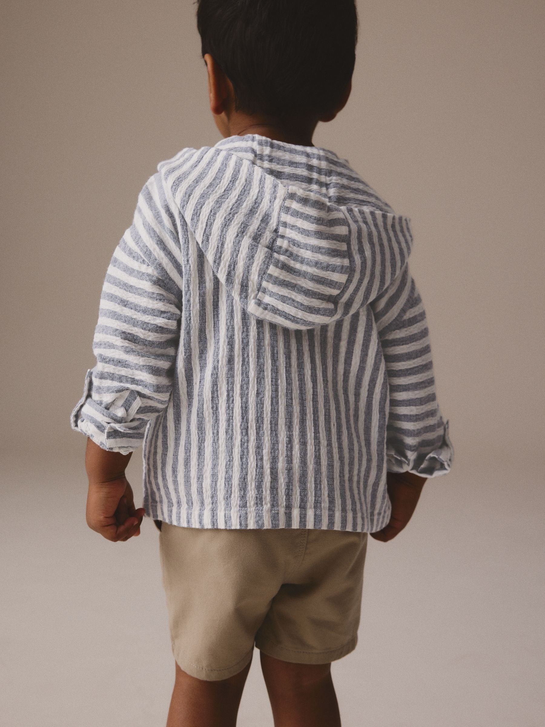 Blue/White Long Sleeve Stripe Hooded Shirt (3mths-7yrs)