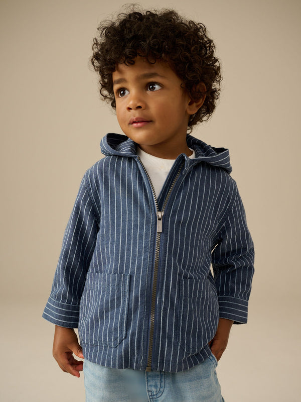 Blue Overshirt Zip Through Hooded Stripe Shirt (3mths-7yrs)