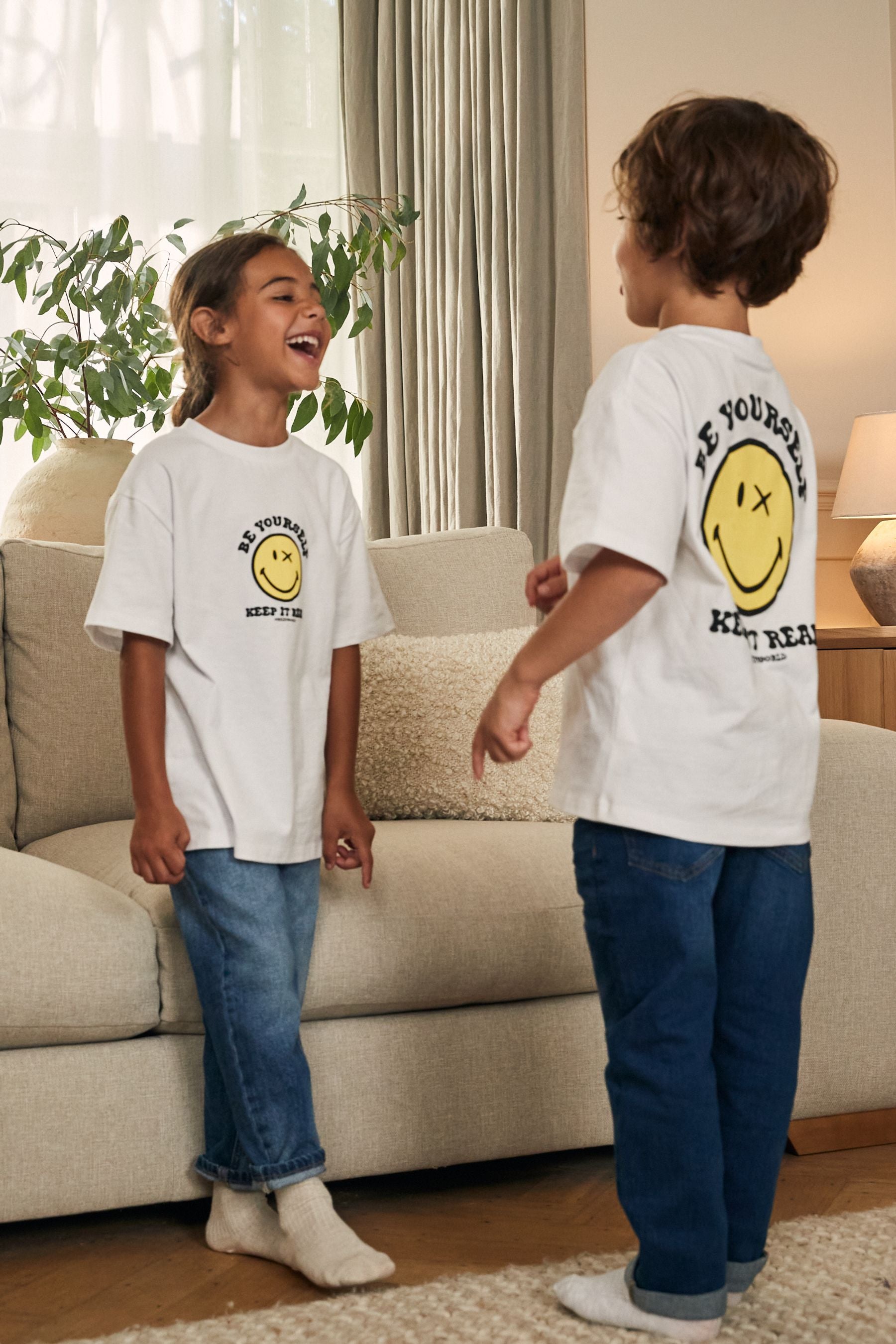 White Oversized Smiley World x Place2Be Charity 100% Cotton T-Shirt (3-16yrs)