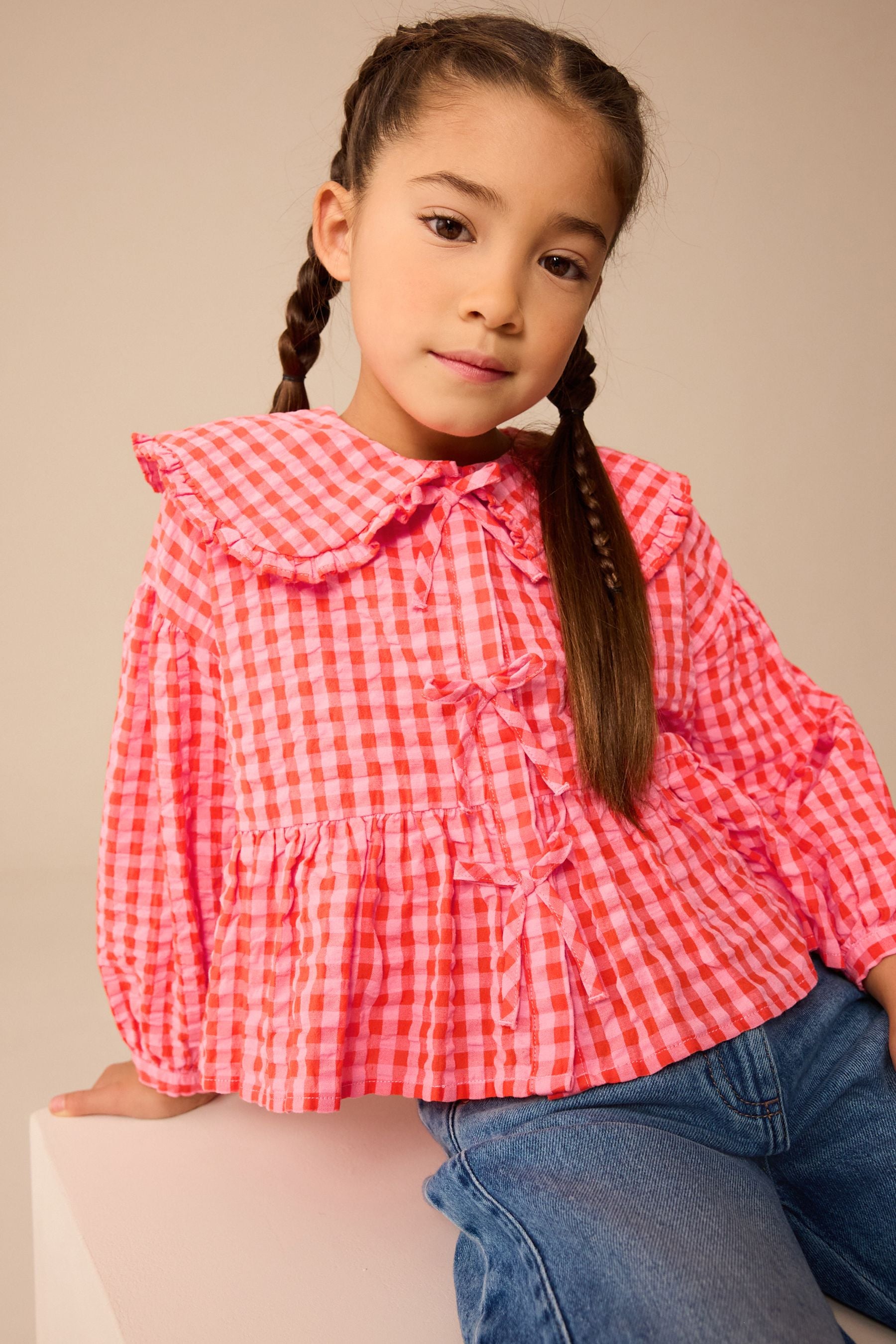 Red Gingham Check 100% Cotton Blouse (3-16yrs)