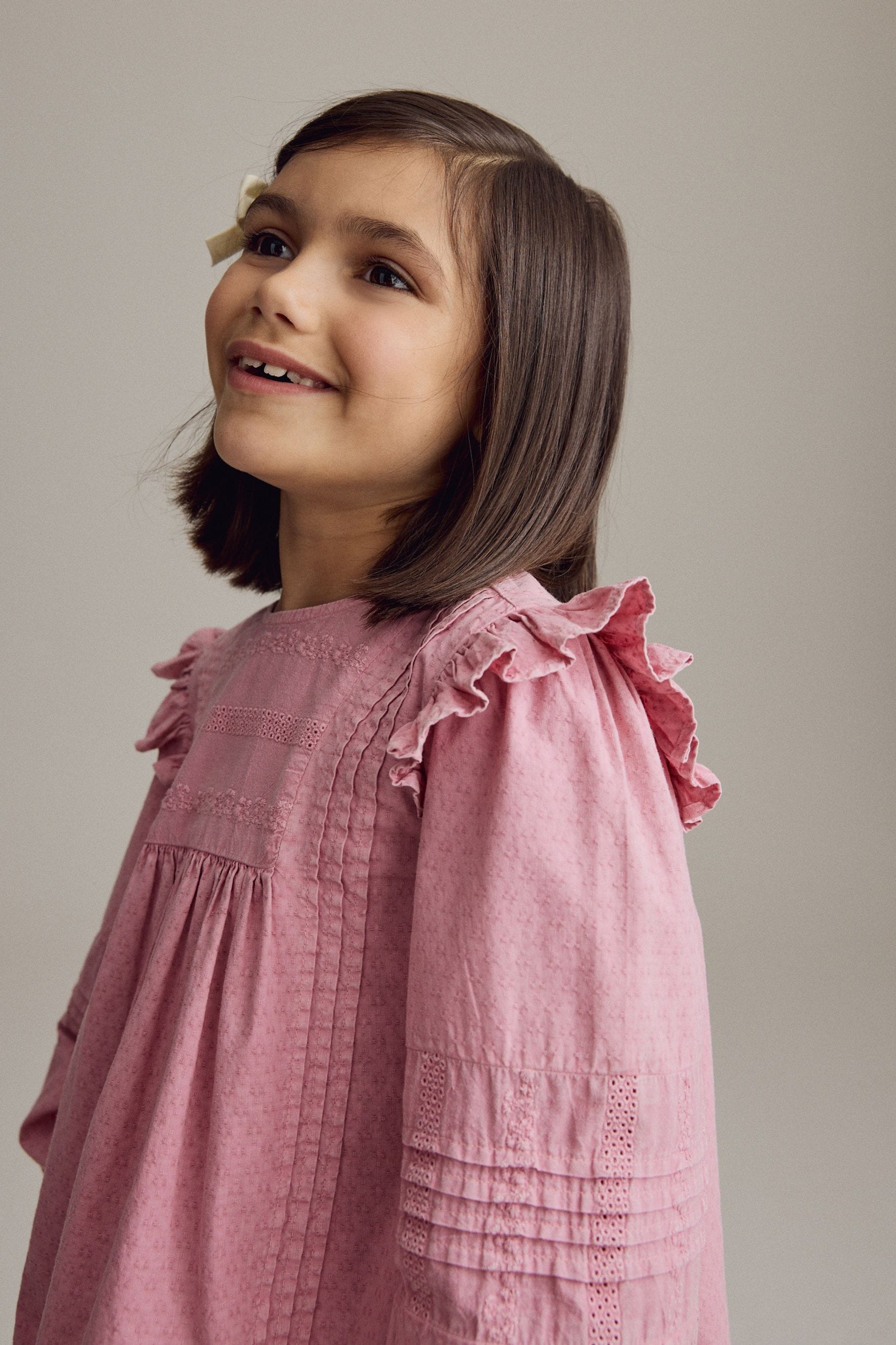 Pink Long Sleeve Frill 100% Cotton Blouse (3-16yrs)