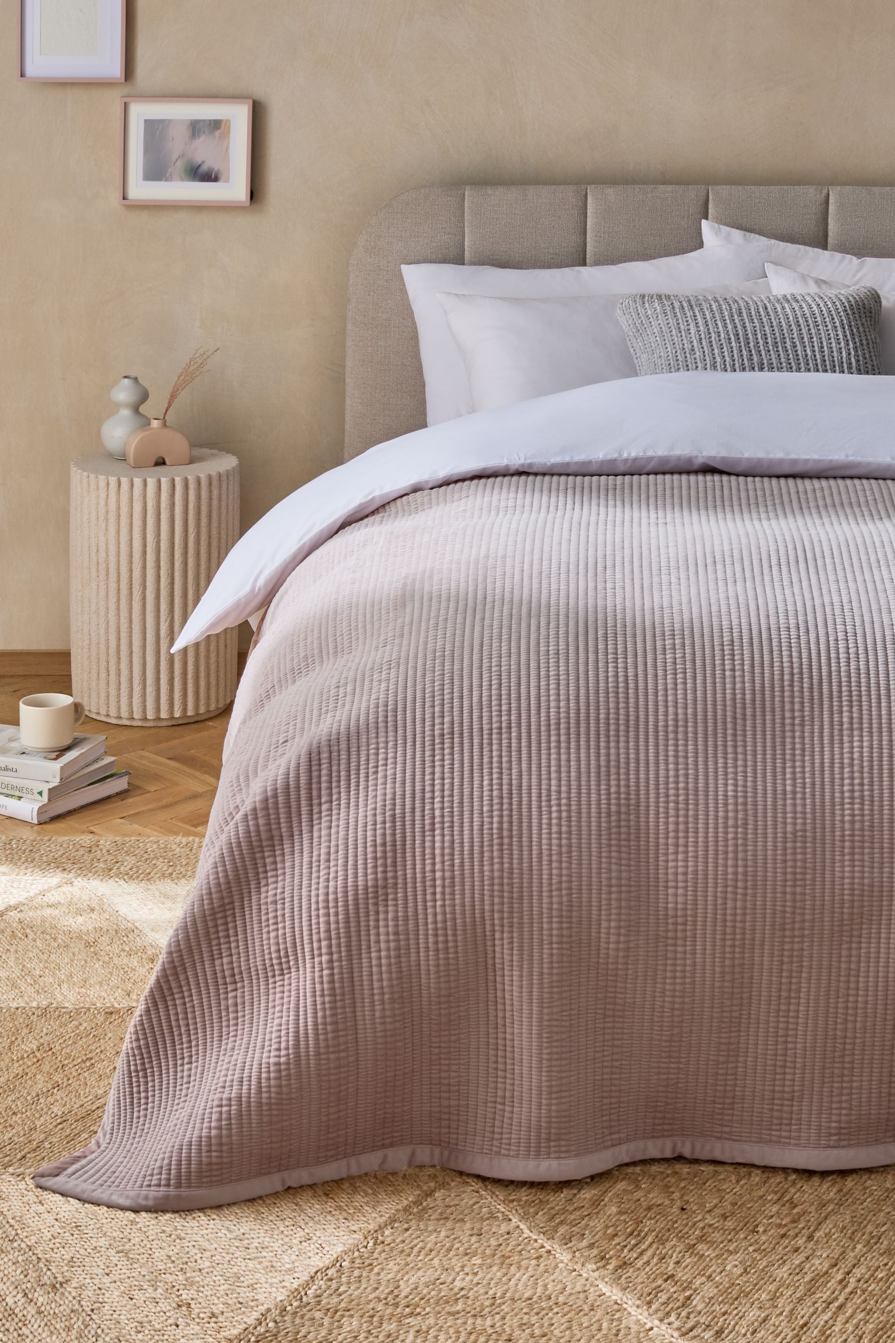 Pink 100% Cotton Carrie Velvet Bedspread